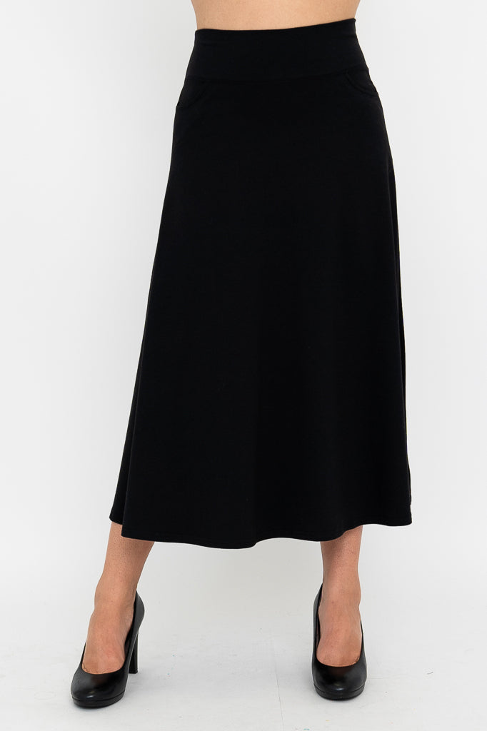 Gillian Women's Black Bamboo Skirt - Comfortable & Eco-Friendly Midi Skirt for Casual Wear, Office, and Summer Outfits