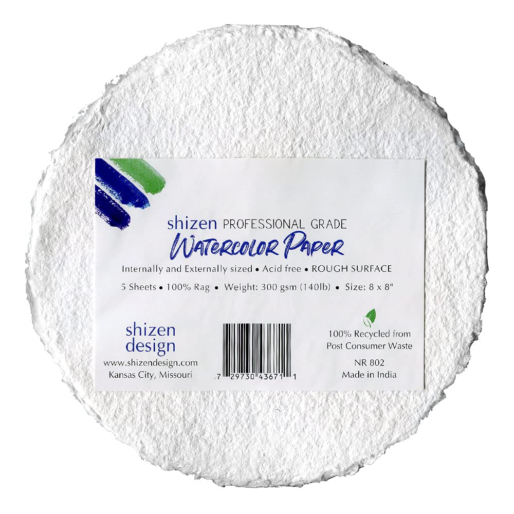 Shizen Design Punjab Watercolor Paper - 8x8 Inches, 140 lb, White, 5 Sheets - Perfect for Watercolor Painting, Calligraphy & Mixed Media Art Projects