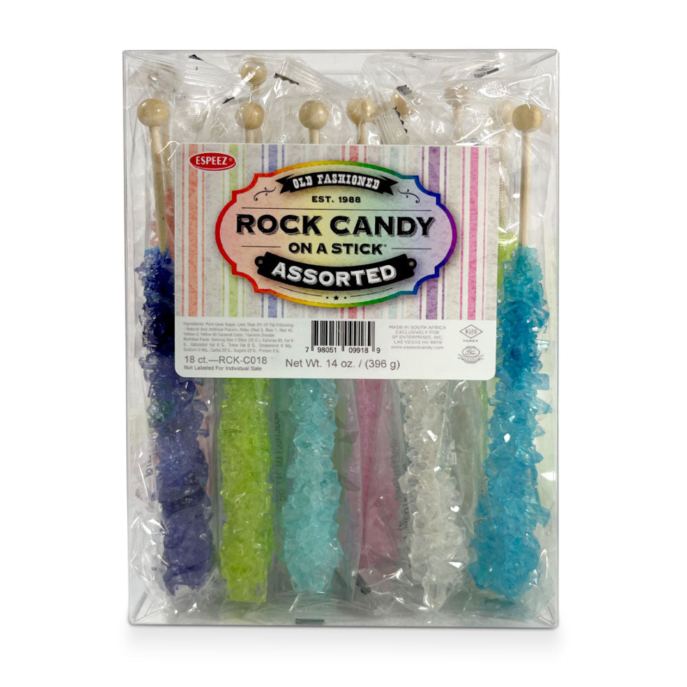 Espeez Old Fashioned Rock Candy Assorted Flavors - 18 Count Box | Classic Hard Candy for Parties, Gifts & Dessert Toppings