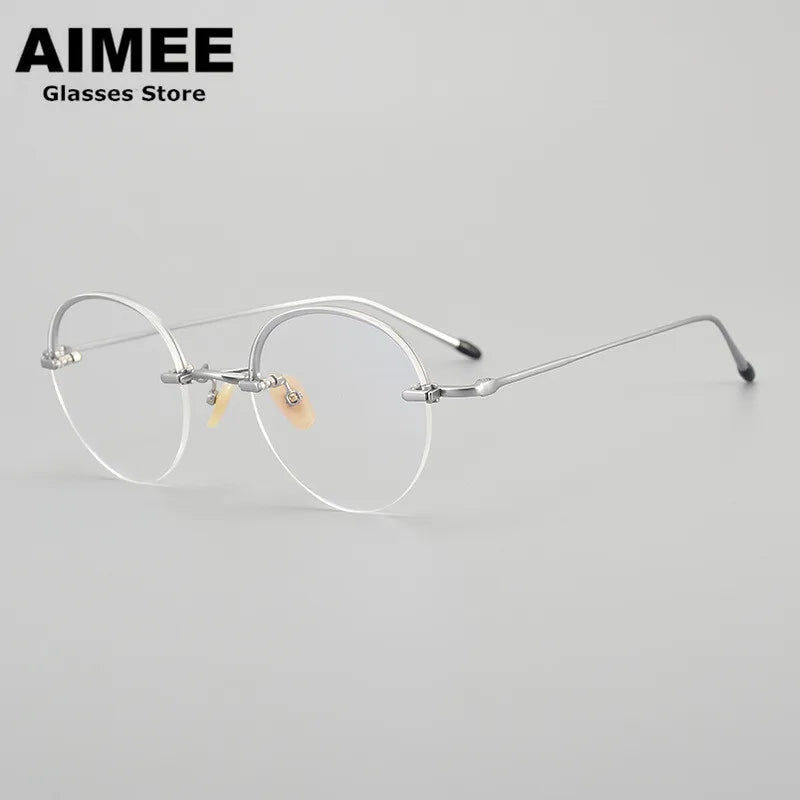 Aimee Unisex Semi-Rimless Round Titanium Eyeglasses Frame 45921 - Lightweight & Durable for Work, Reading & Fashion