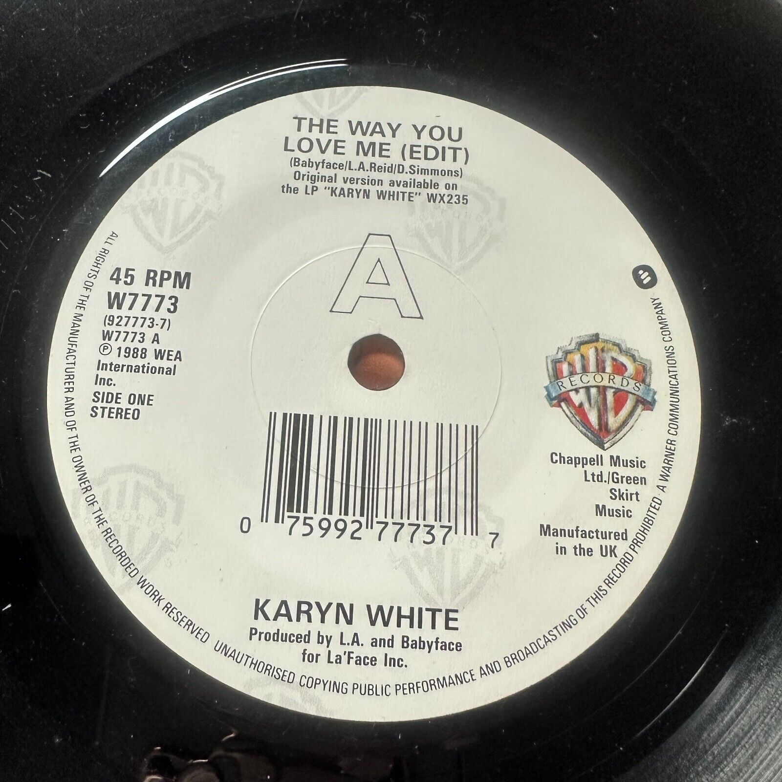 Karyn White - The Way You Love Me 45 RPM Vinyl Single (W7773) | UK 1988 Pressing | Perfect for Vintage Music Collectors & 80s Dance Parties