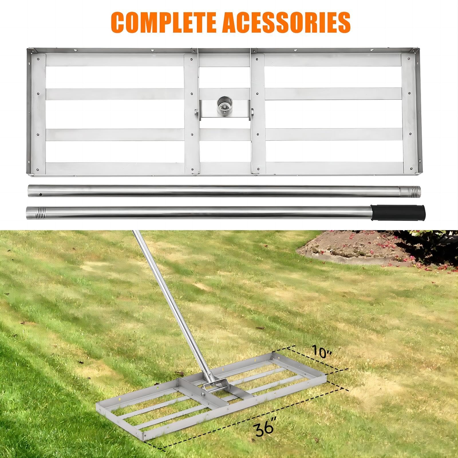 GARVEE 36x10 Heavy Duty Steel Lawn Leveling Rake - 180° Adjustable Landscape Rake for Topdressing, Soil Spreading & Grading | Perfect for Backyard, Garden, Golf Course, Farm & Pasture Maintenance