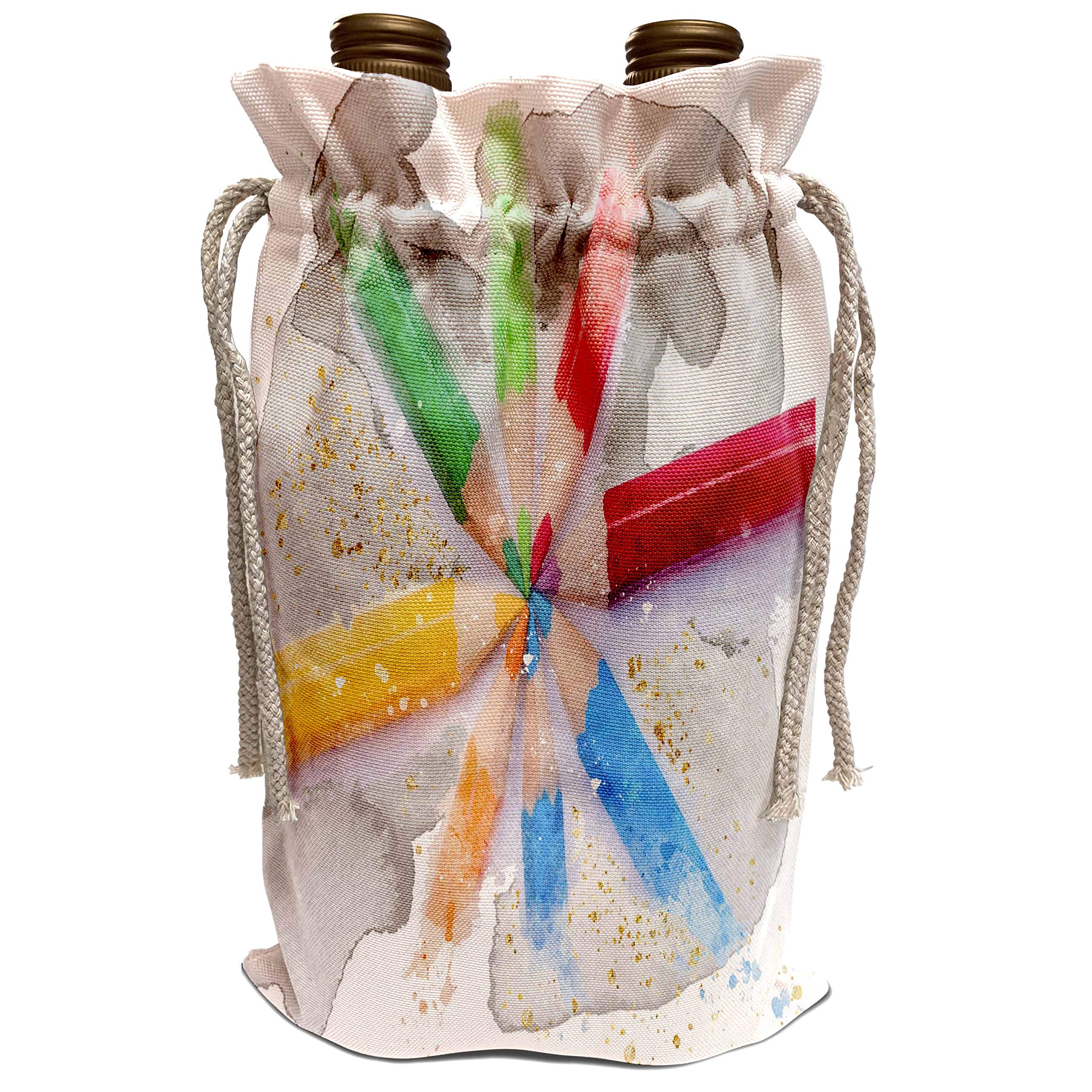 3dRose Anne Marie Baugh - Impressionist Mixed Media Art Wine Bag with Watercolor Colored Pencils Design - Reusable & Washable Gift for Wine Lovers, Perfect for Parties, Picnics & Holiday Gifts