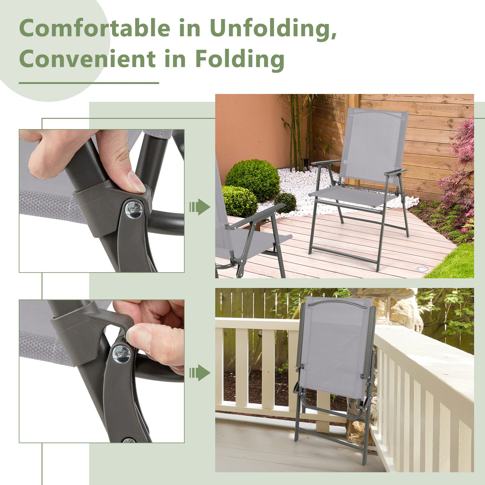 Giantex 4-Pack Folding Patio Chairs Set - Rustproof Metal Frame Outdoor Lawn Chairs for Porch, Deck, Garden, Backyard & Camping - Portable Dining Chairs (Gray) - Perfect for Outdoor Gatherings, BBQs, Picnics and Beach Trips