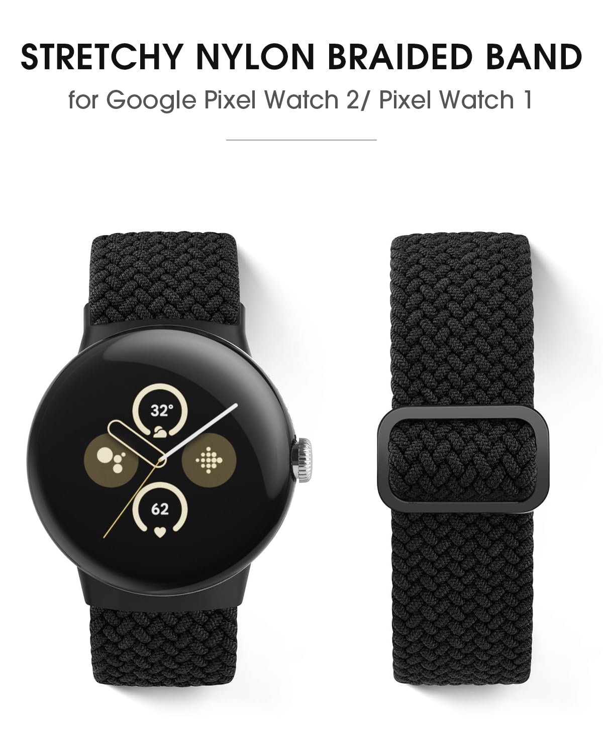 Premium Nylon Bands for Google Pixel Watch (41mm) - Compatible with Pixel Watch 2 & 3 - Adjustable Braided Stretch Strap for Men & Women - Durable Upgraded Connector - Perfect for Workouts, Running & Everyday Wear