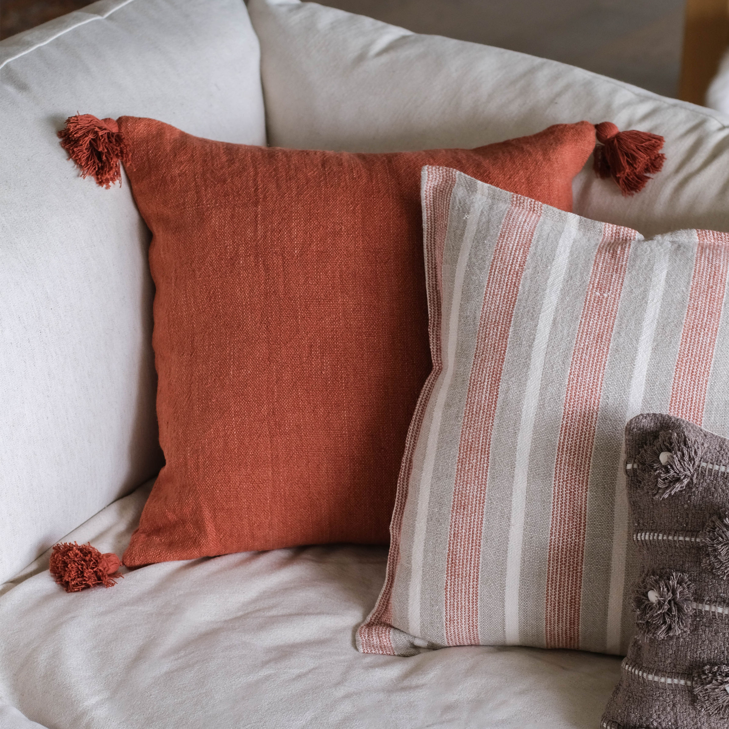 Montauk Decorative Throw Pillow with Tassels - Soft Bohemian Style Cushion for Sofa, Bed & Home Decor