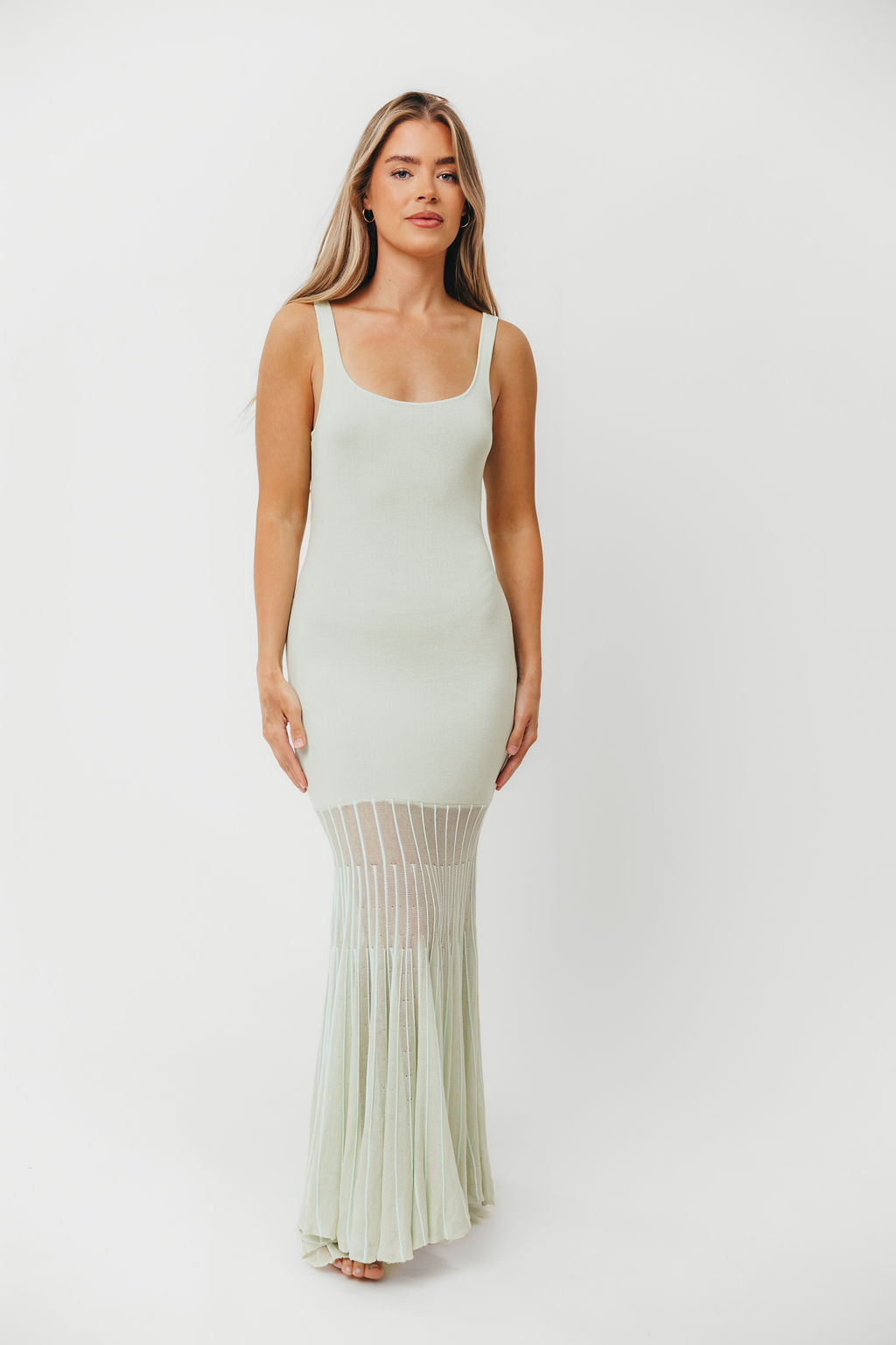 Yolanda Women's Sleeveless Sweater Maxi Dress with Sheer Mesh Skirt in Mint Green - Elegant Casual Summer Dress for Beach, Party & Date Night
