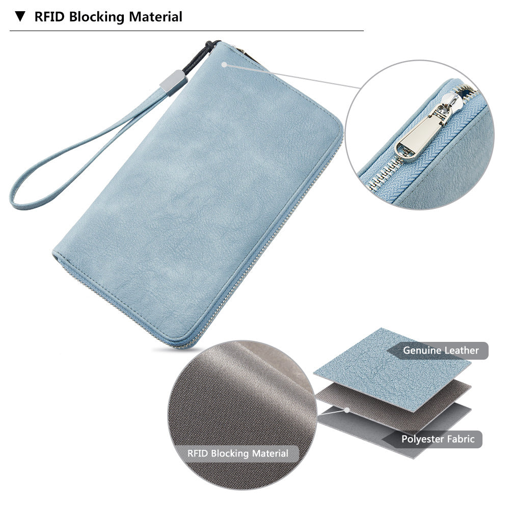 Rozenn RFID Blocking Wallets with Checkbook Holder & Zipper – Slim Leather Wallet for Women – Perfect for Travel, Business & Everyday Use