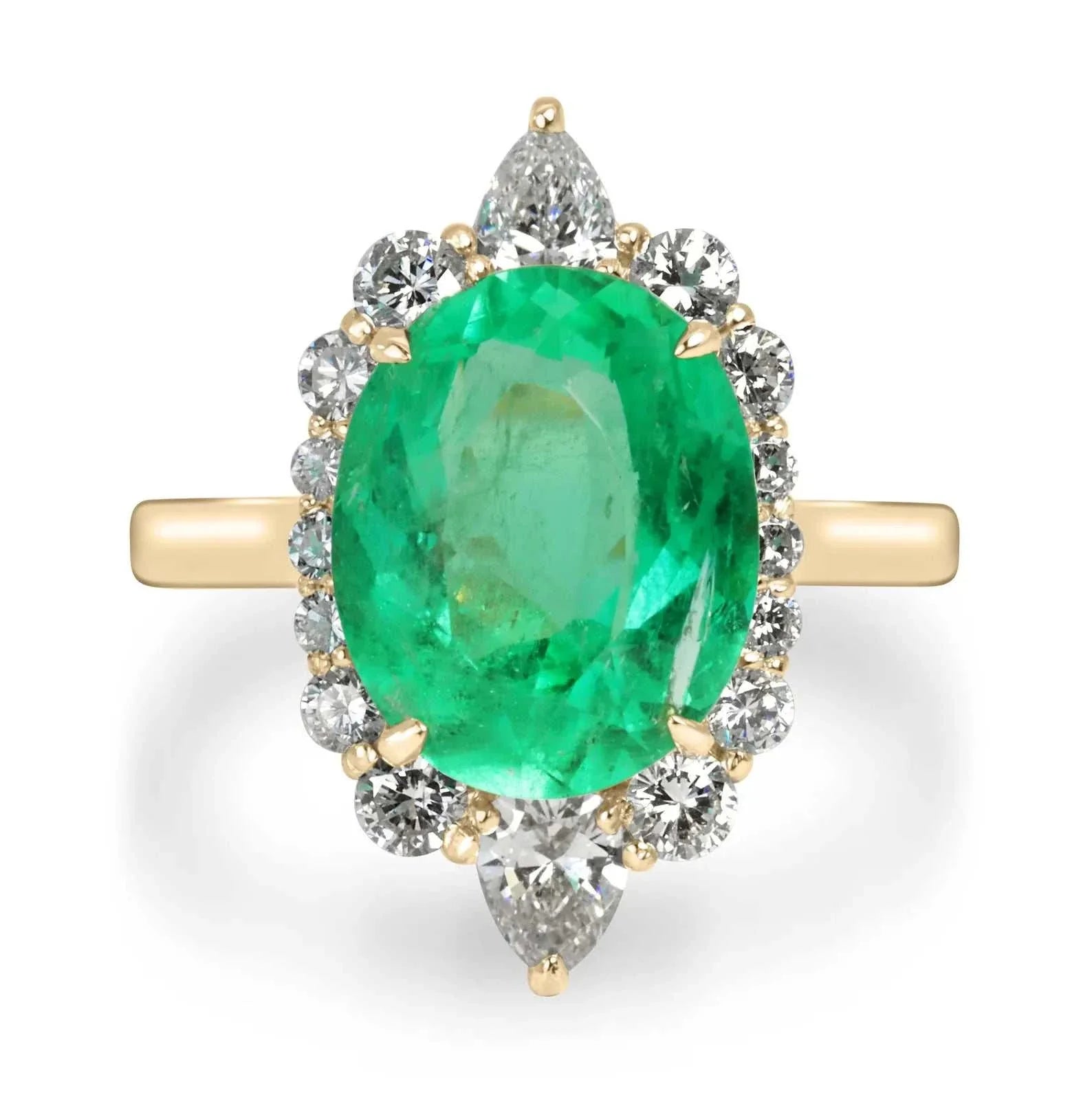 4.55tcw 18K Gold Natural Oval Emerald & Diamond Halo Engagement Ring for Women - Elegant Wedding, Proposal, Anniversary Gift Idea