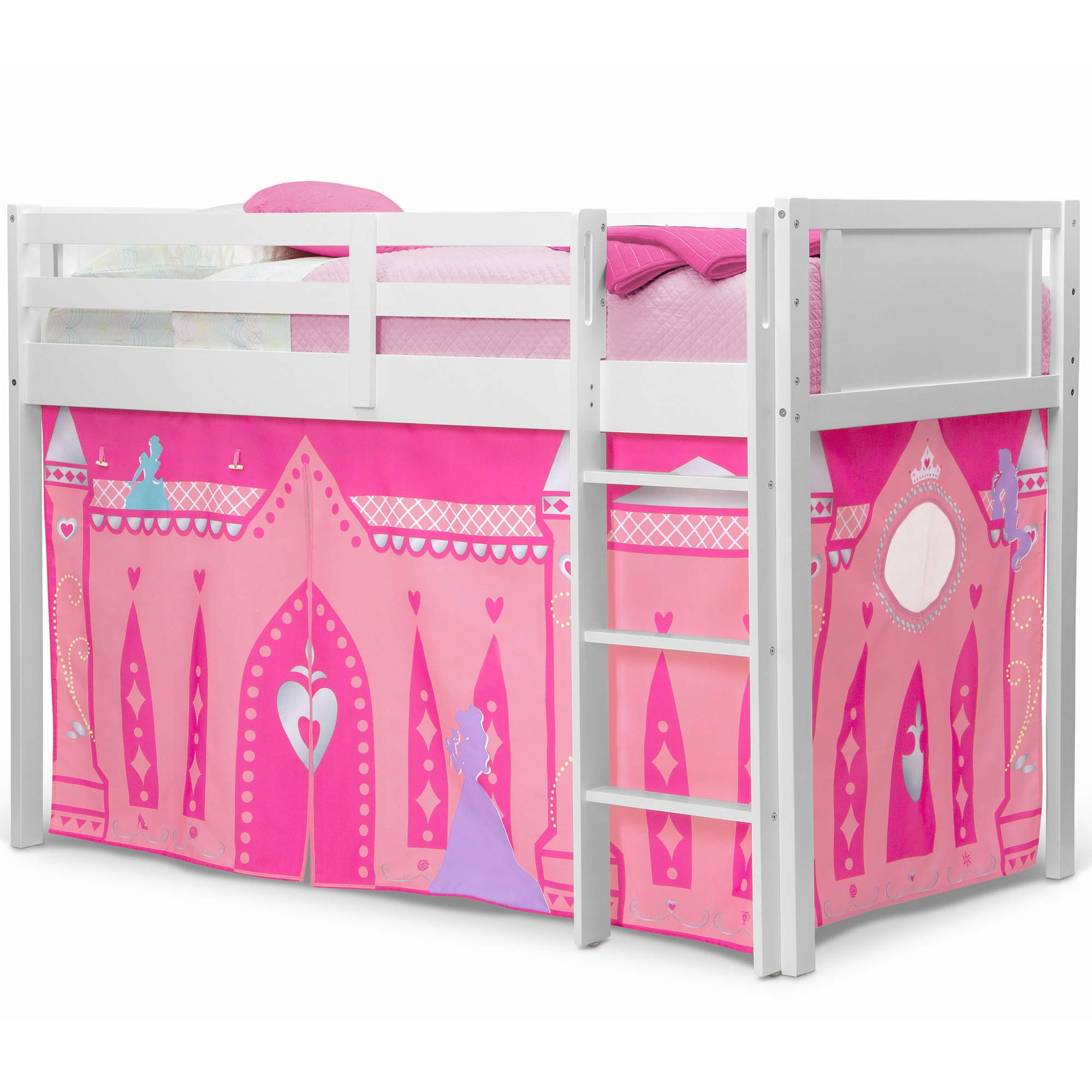 Disney Princess Loft Bed Tent Curtain Set for Low Twin Beds - Kids' Bedroom Decor & Playhouse for Girls' Sleepover Fun