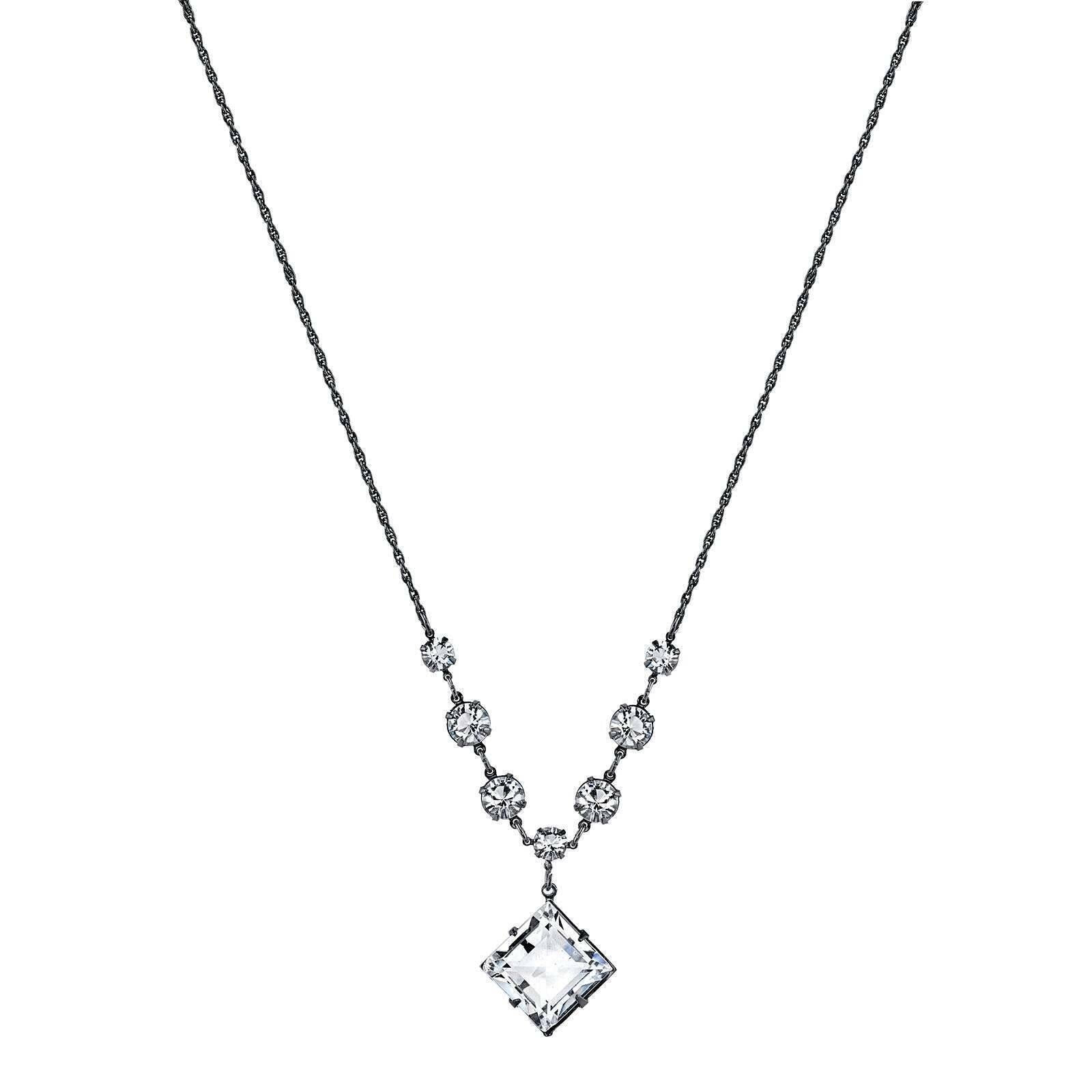 1928 Bridal Genuine Austrian Crystal Diamond Pendant Necklace - 16