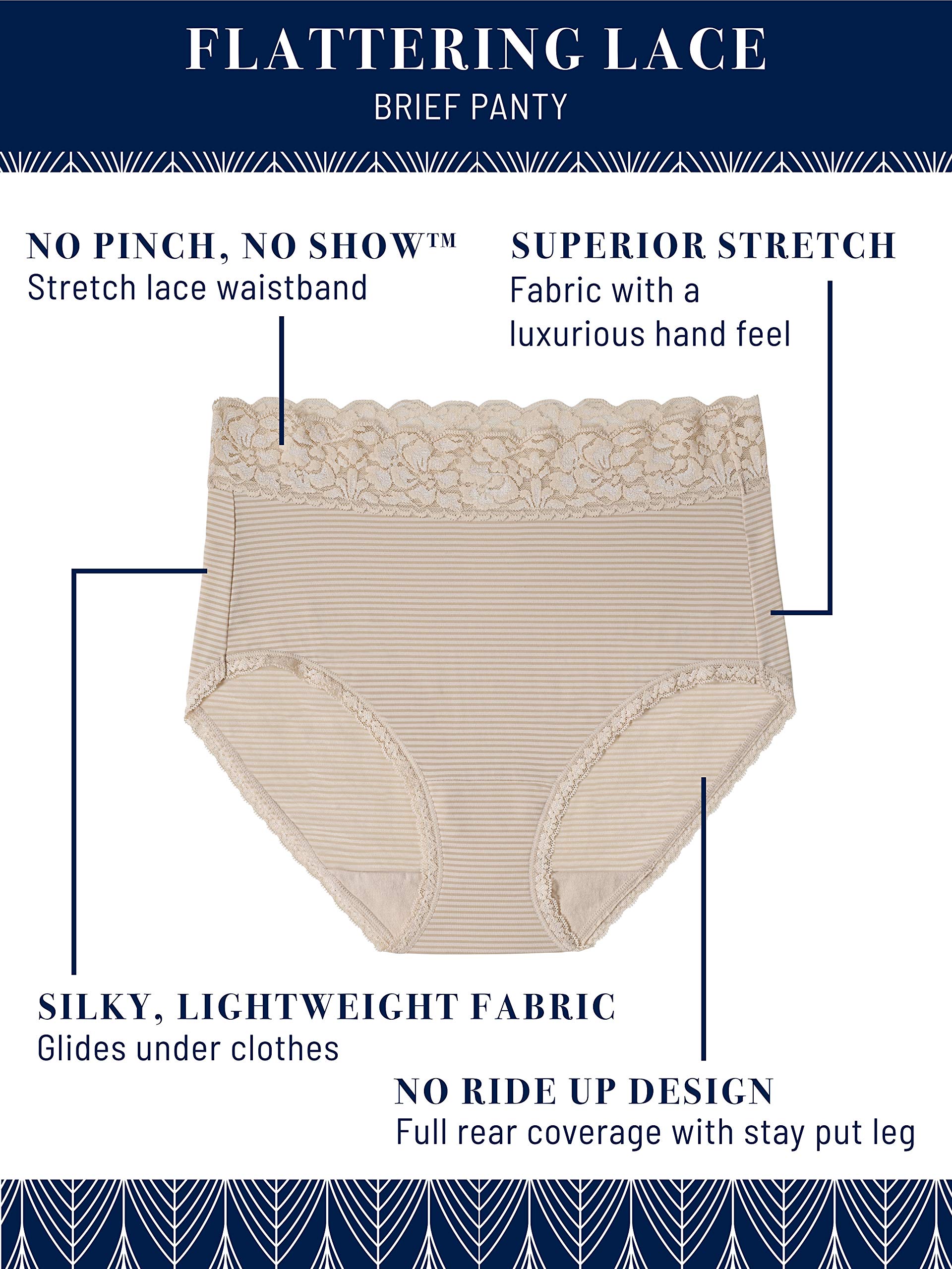 Vanity Fair Women's Flattering Lace Panties - Lightweight, Silky & Super Stretch Underwear for Everyday Comfort | Perfect for Work, Travel & Special Occasions
