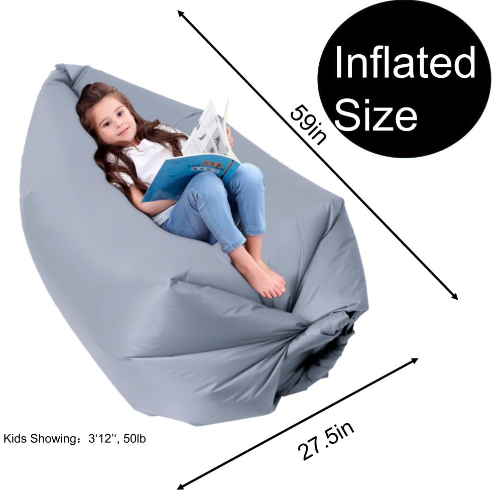Kids Air Hammock Chillbean - Anti-Leak Inflatable Couch for Camping, Beach & Outdoor | Portable Air Sofa for Children & Teens | Perfect for Backyard, Poolside & Sleepovers (Blue)
