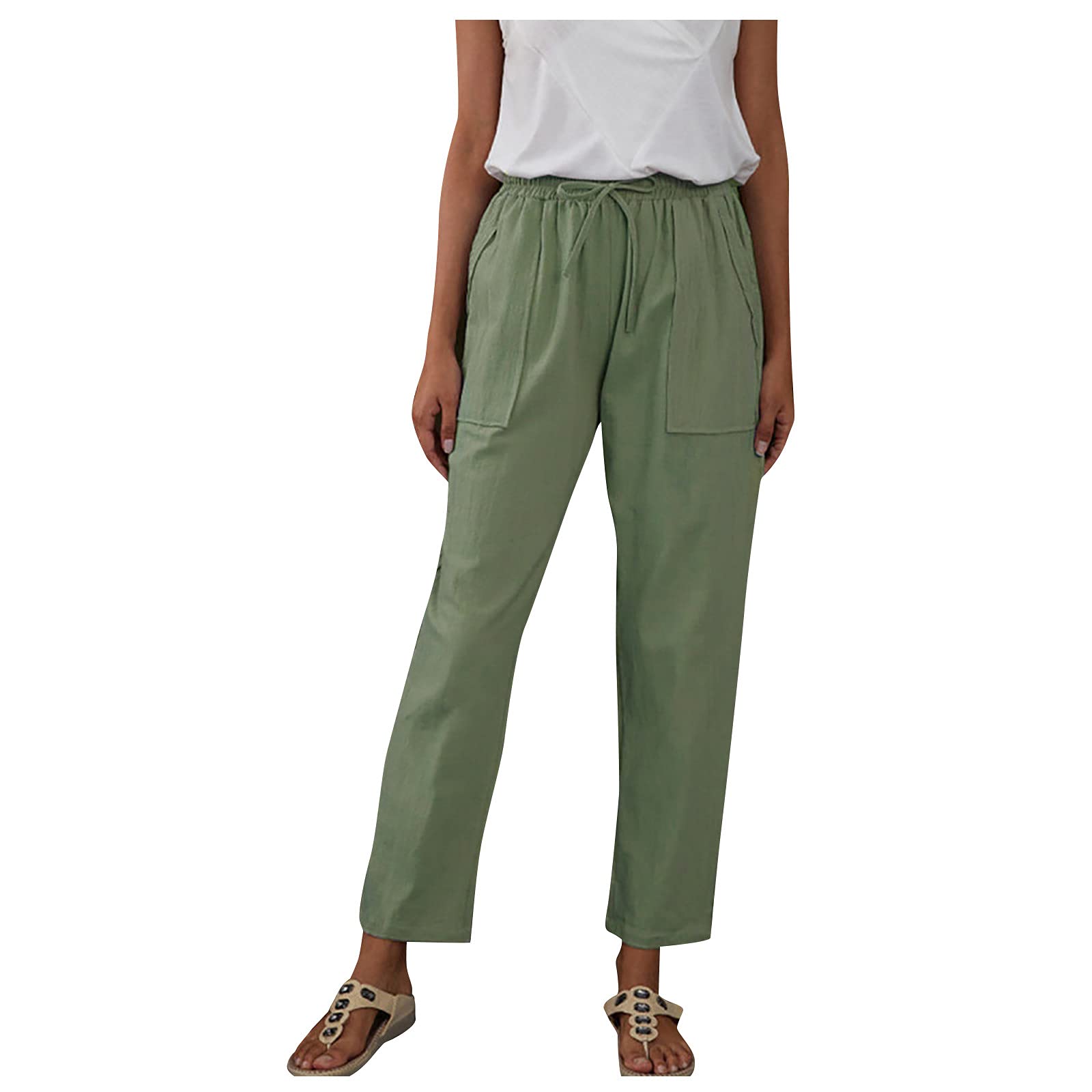 Women's Linen Capri Pants - Wide Leg Boho Harem Pants with Pockets | Breathable Summer Casual Pants for Beach, Yoga, Travel & Lounge Wear