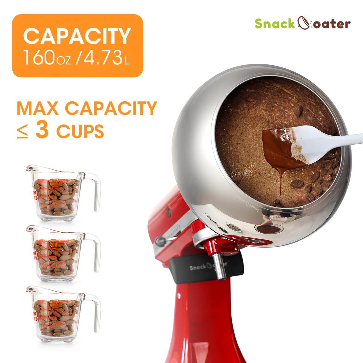 **Aieve Snack Coater Attachment for KitchenAid Tilt-Head Stand Mixer - Perfect for Chocolate Covered Almonds, Pistachios, Peanuts, Freeze-Dried Strawberries, Raisins, Macadamia Nuts, Blueberries & Easter Eggs - Ideal for Holiday Treats, Party Snacks & Homemade Desserts**