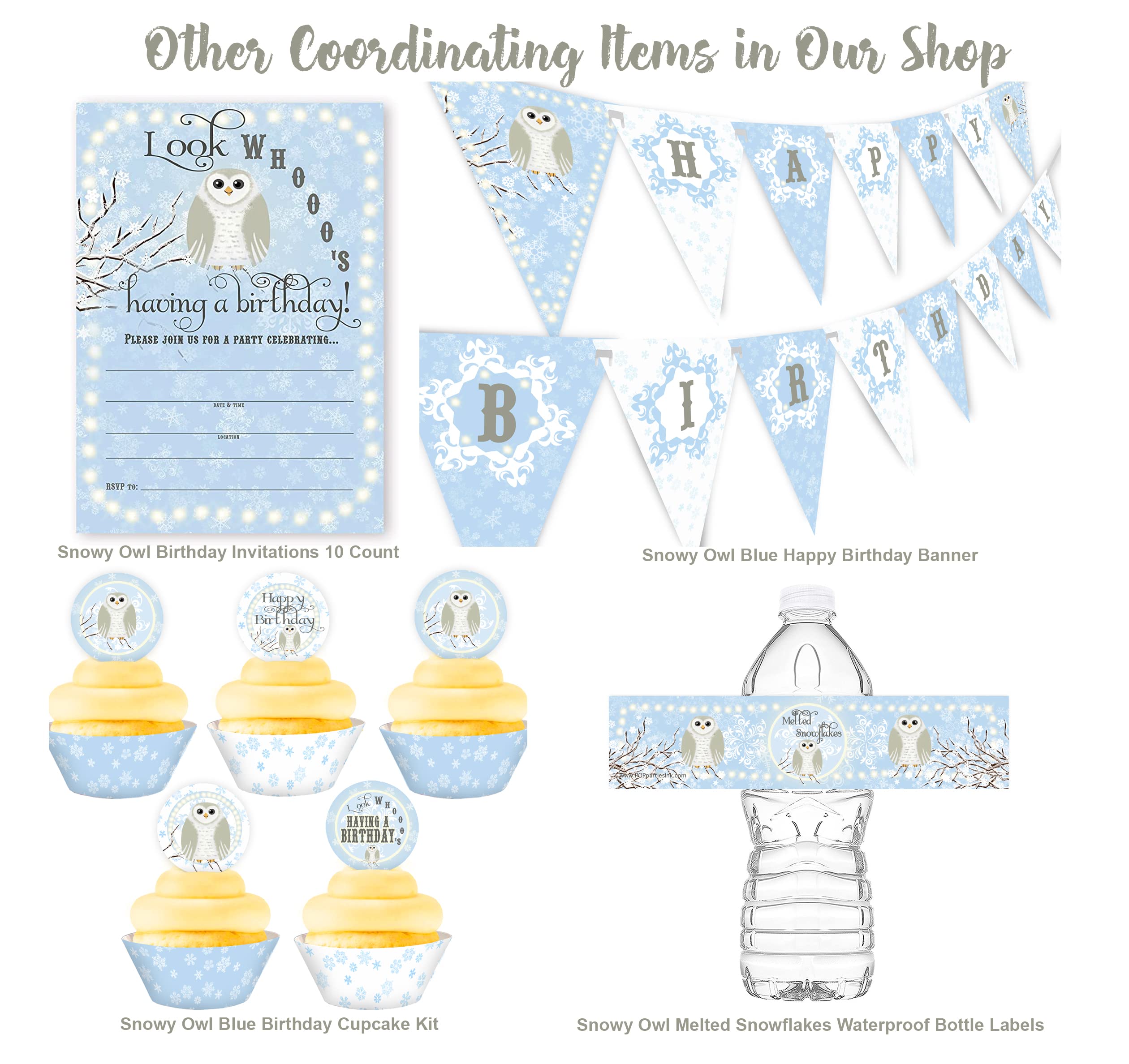Snowy Owl Cupcake Toppers and Wrappers Set - 24pcs Winter Baby Shower Decorations - Blue Owl Theme Party Supplies for Baby Showers, Birthdays & Winter Celebrations