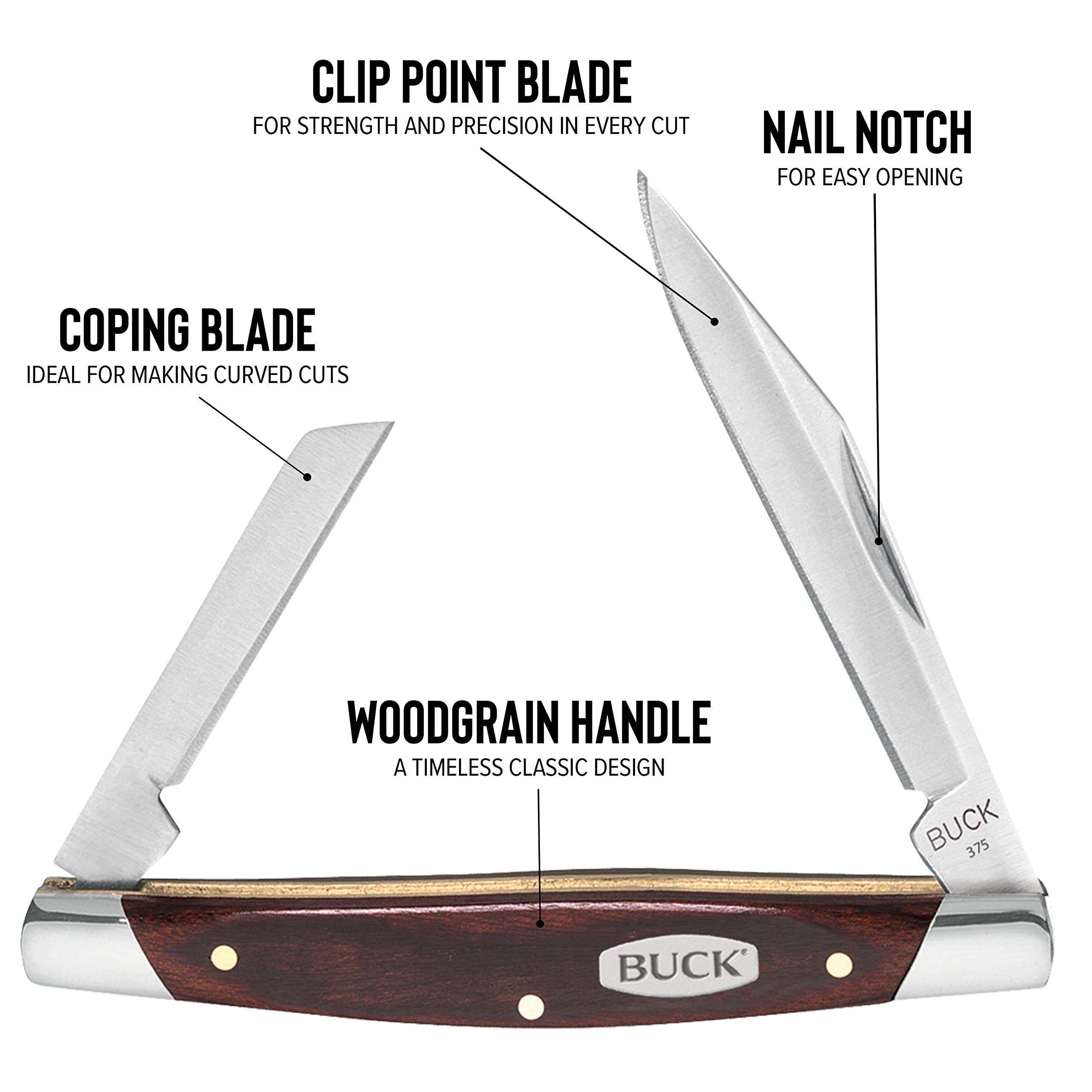 Buck Knives 375 Deuce 2-Blade Folding Pocket Knife with Wood Handle - Compact EDC Knife for Camping, Hiking & Outdoor Adventures