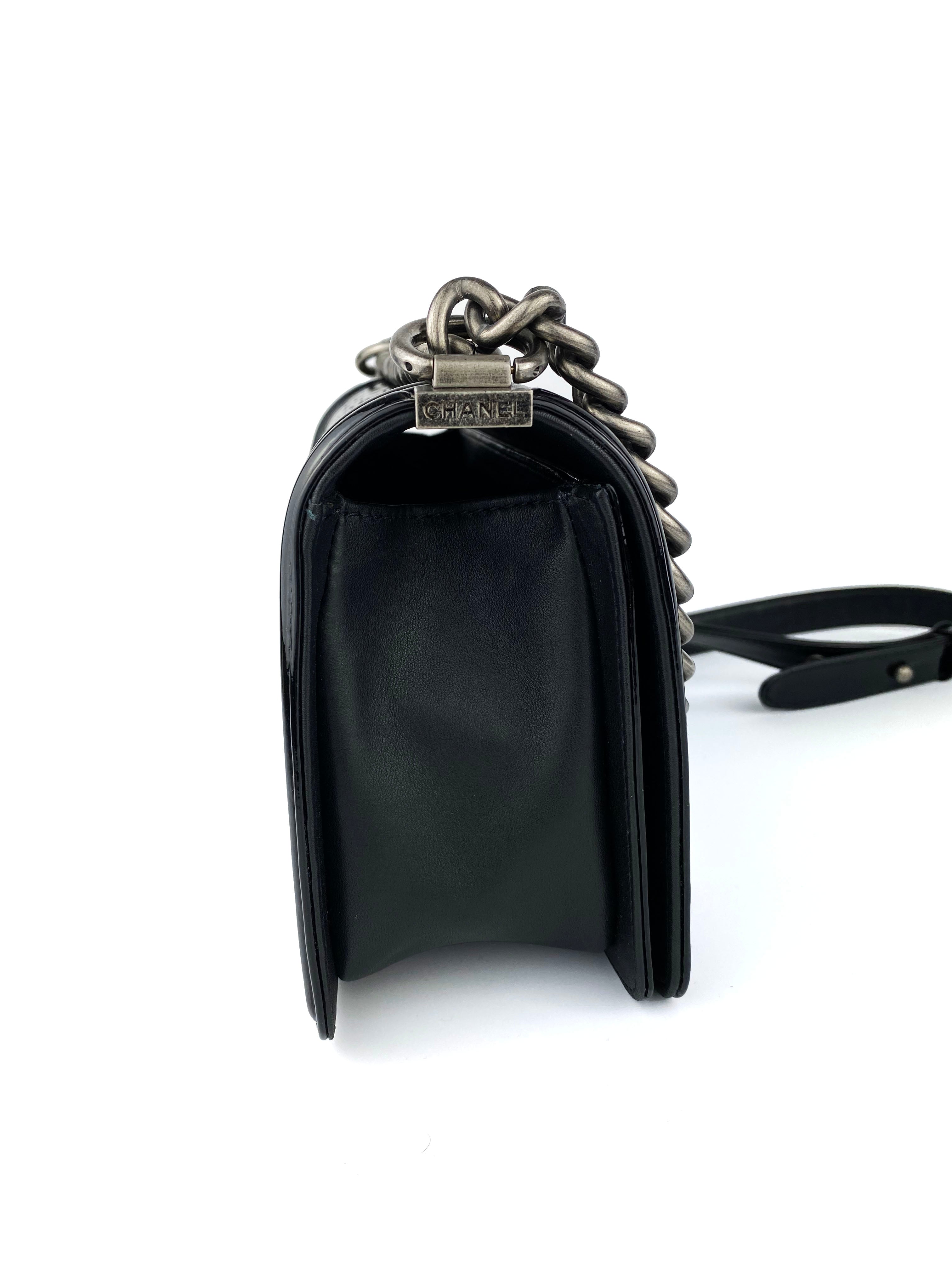 Chanel Boy Black Patent Leather Handbag - Luxury Designer Crossbody Bag for Women, Perfect for Parties, Date Nights & Special Occasions