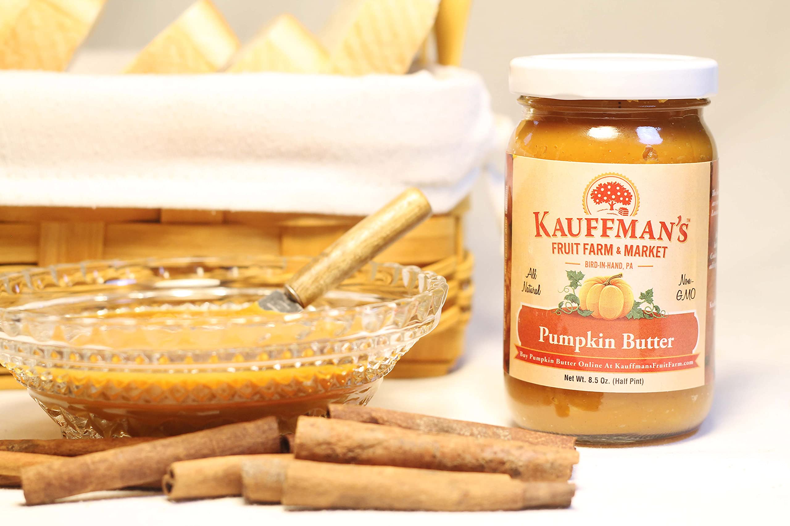 Kauffman's Fruit Farm Homemade Pumpkin Butter Spread - 8.5 Oz Jar, Case of 12 | All-Natural, Gluten-Free Pumpkin Spread for Toast, Pancakes, Baking & Gift Giving
