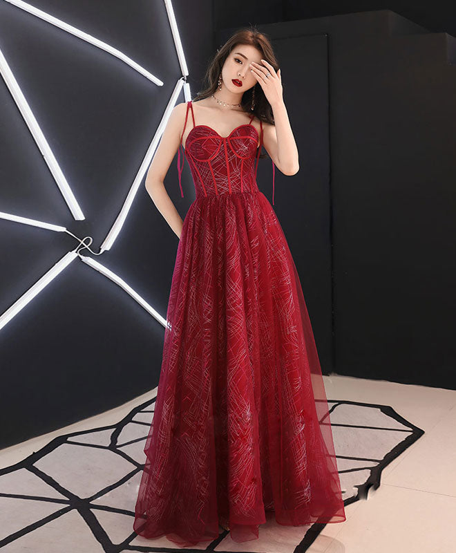 Elegant Burgundy Sweetheart Tulle Long Prom Dress for Evening Gala | Formal Ball Gown for Homecoming Dance & Special Occasions