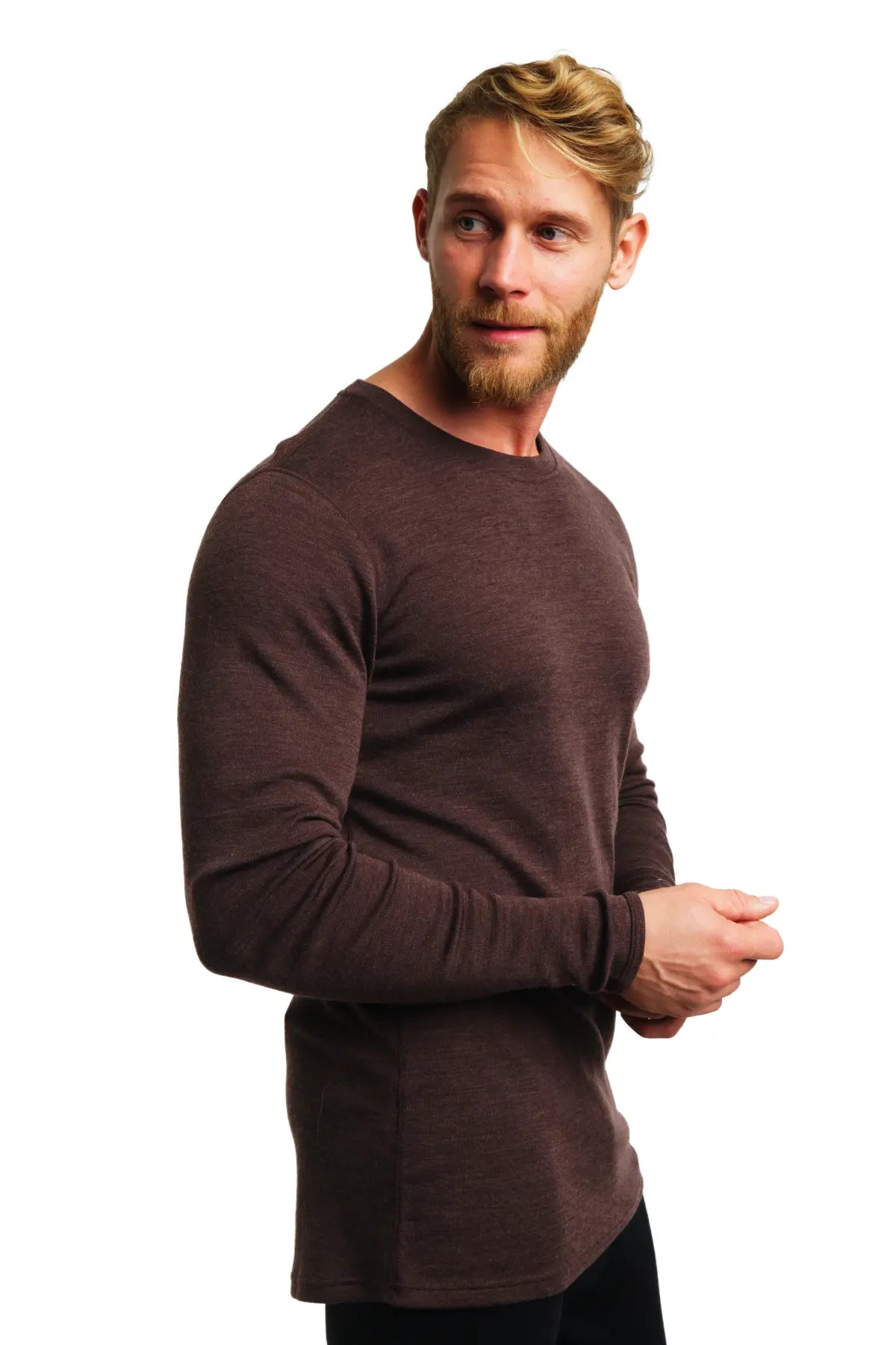 Premium Men's Merino Wool Long Sleeve Base Layer Shirt - 250g Warm Thermal Undershirt in Chocolate Brown for Hiking, Skiing & Winter Outdoor Activities