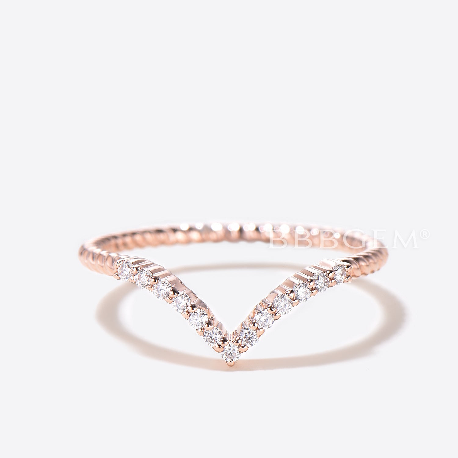 V-Curved Diamond Wedding Ring – Twisted Half Eternity Matching Band for Women | Elegant Bridal Jewelry, Anniversary Gift & Engagement Ring Set