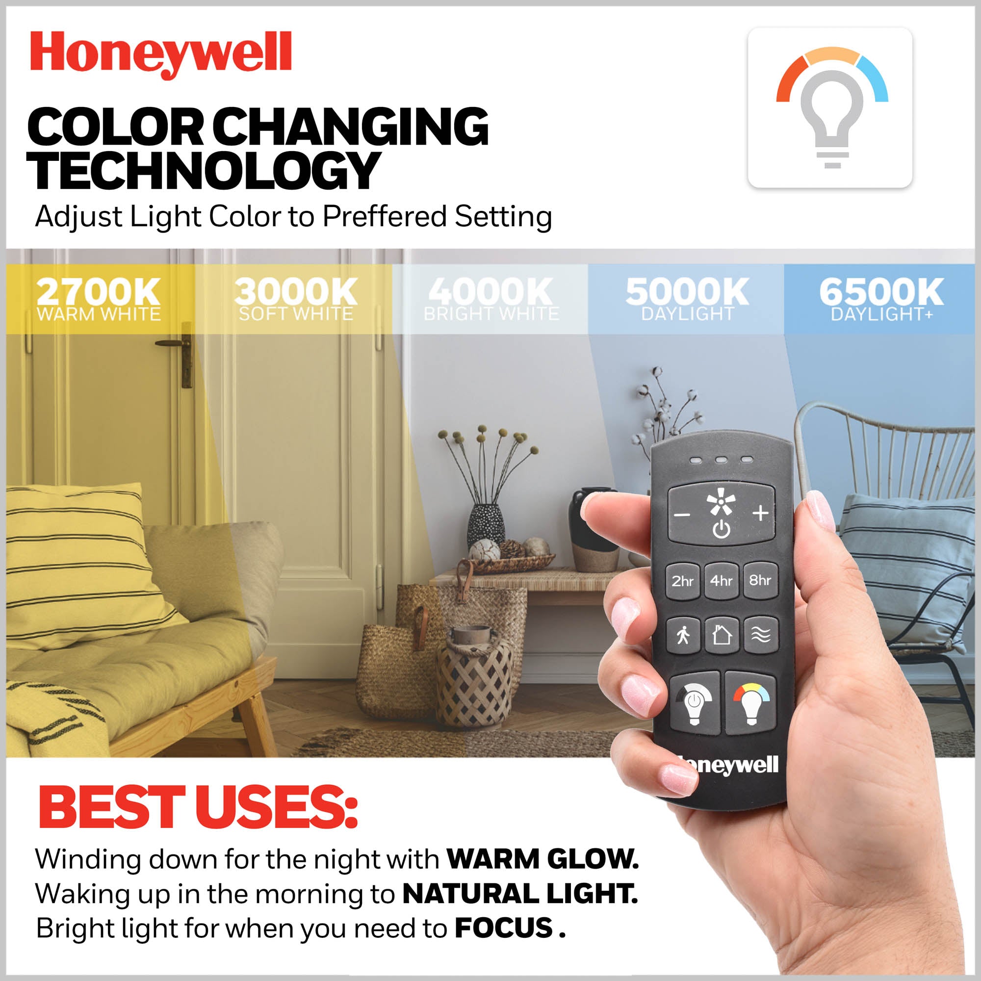 52 Inch Honeywell Lynton Matte Black/Brown Ceiling Fan with Light Kit & Remote Control - Perfect for Living Room, Bedroom & Outdoor Patio Cooling