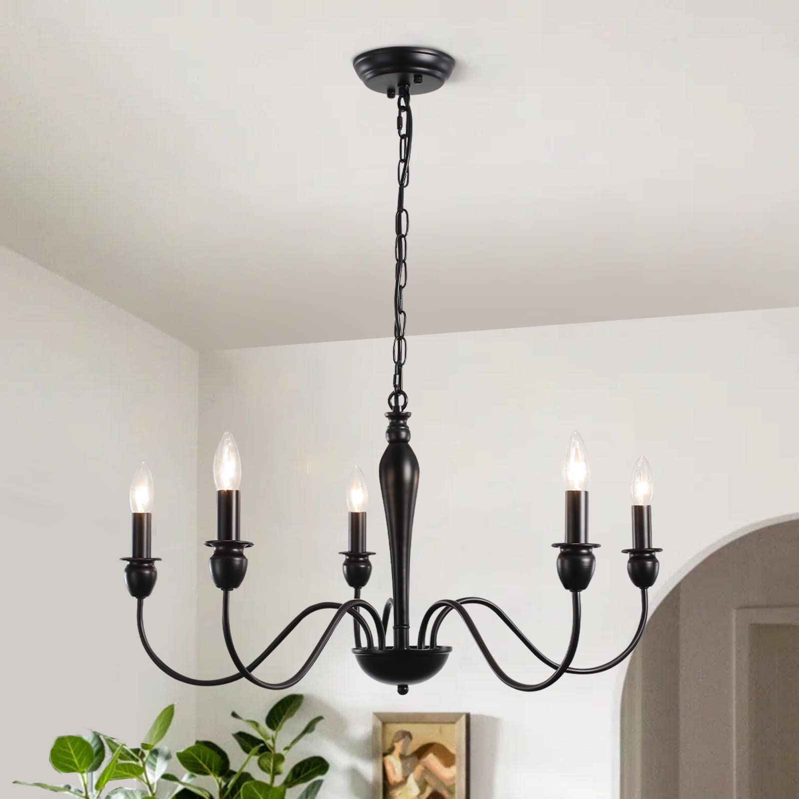ASHUAQI 5-Light Black Farmhouse Chandelier - Rustic Classic Candle-Style Hanging Light Fixture for Dining Room, Entryway, Foyer, Living Room, Bedroom & Kitchen Island | Perfect for Country Homes, Restaurants & Cabin Decor