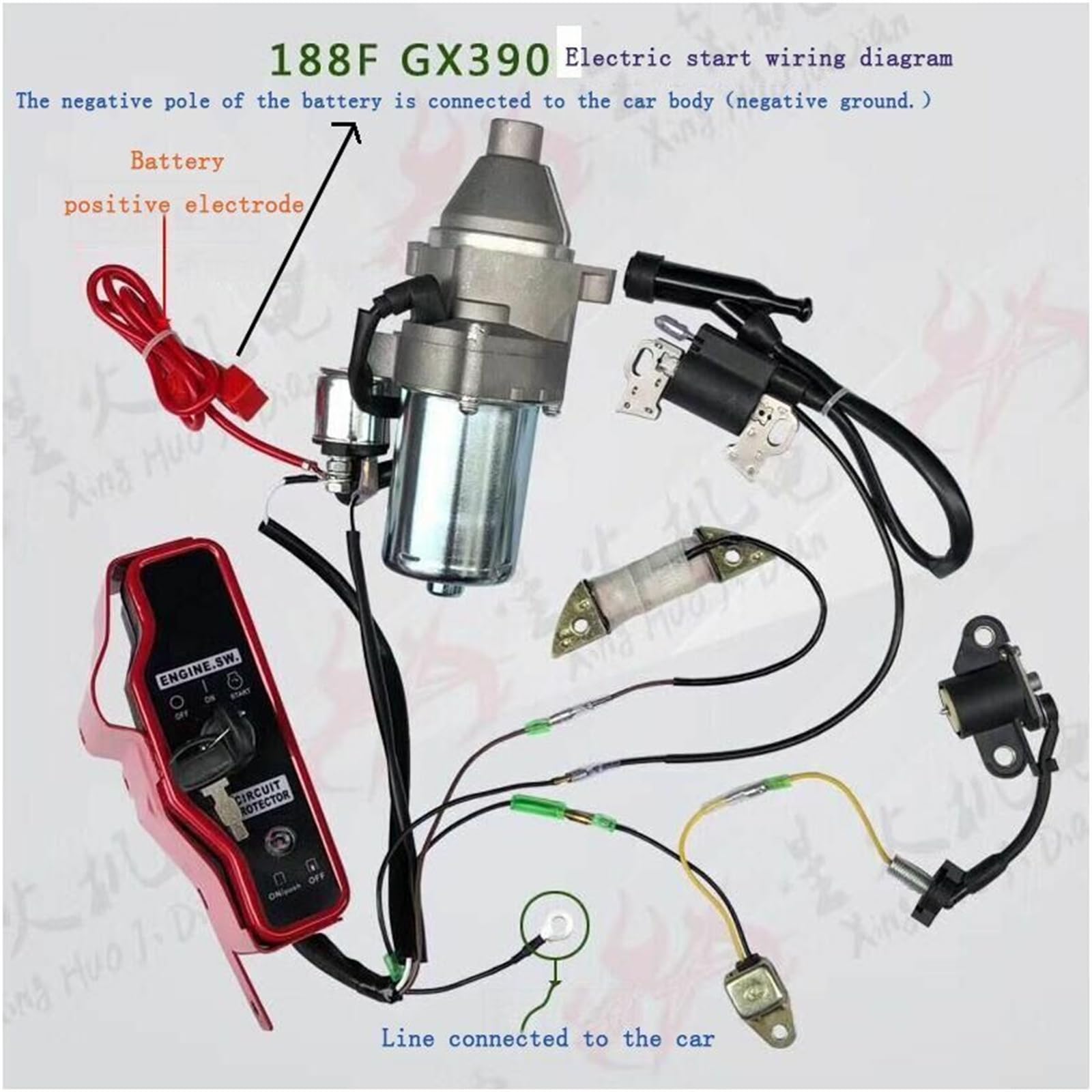 Honda GX390 13HP & GX340 11HP Electric Starter Motor Kit with Flywheel, Ignition Coil & Switch - Complete Electric Start Conversion Kit for Small Engines - Perfect for Generators, Pumps & Power Equipment