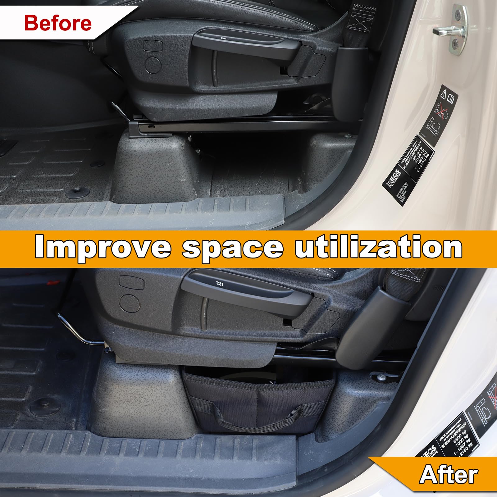 Car Under Seat Storage Box Tray - Hidden Organizer for Ineos Grenadier 2020-2024 | Oxford Cloth Tool Box with Handle | Perfect for Road Trips, Camping & Vehicle Organization (1PCS)