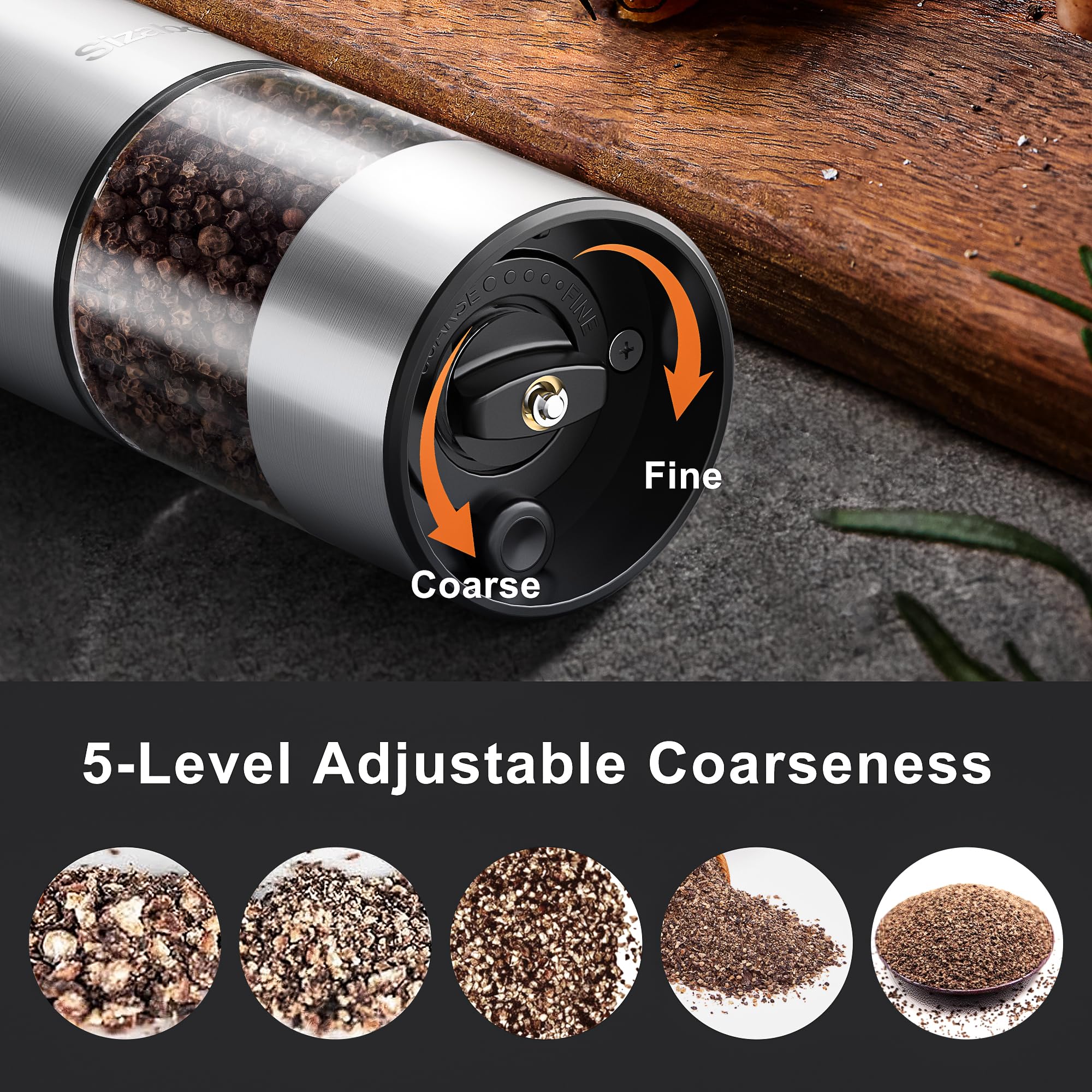 Electric Salt and Pepper Grinder Set - USB-C Rechargeable Automatic Mill with Adjustable Coarseness & LED Light - One-Hand Operation for Kitchen, Restaurant, Camping & Outdoor Cooking