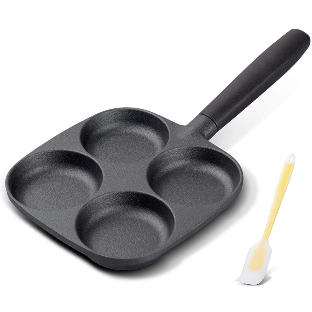 Amadon Cast Iron 4-Grid Egg Frying Pan - Nonstick Omelette Cooker for Eggs, Burgers & Breakfast - Compatible with Gas Stove & Induction Hob - Perfect for Home Kitchen, Camping & Restaurant Use