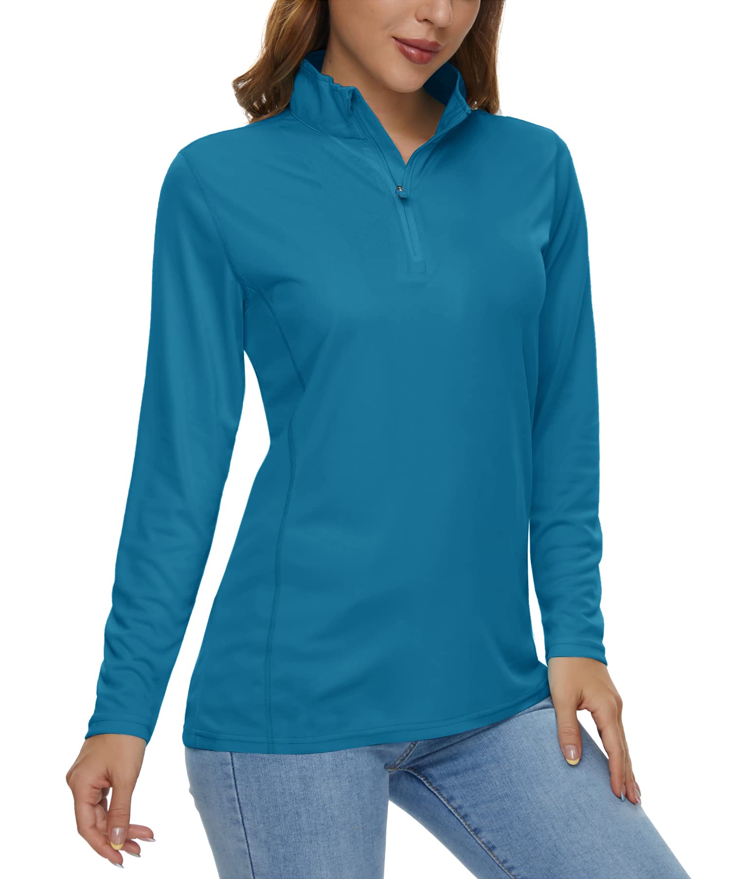 CRYSULLY Women's UPF 50+ Sun Protection Long Sleeve Shirt - 1/4 Zip Quick Dry Hiking Top for Summer Outdoor Activities, Running, Camping & Travel