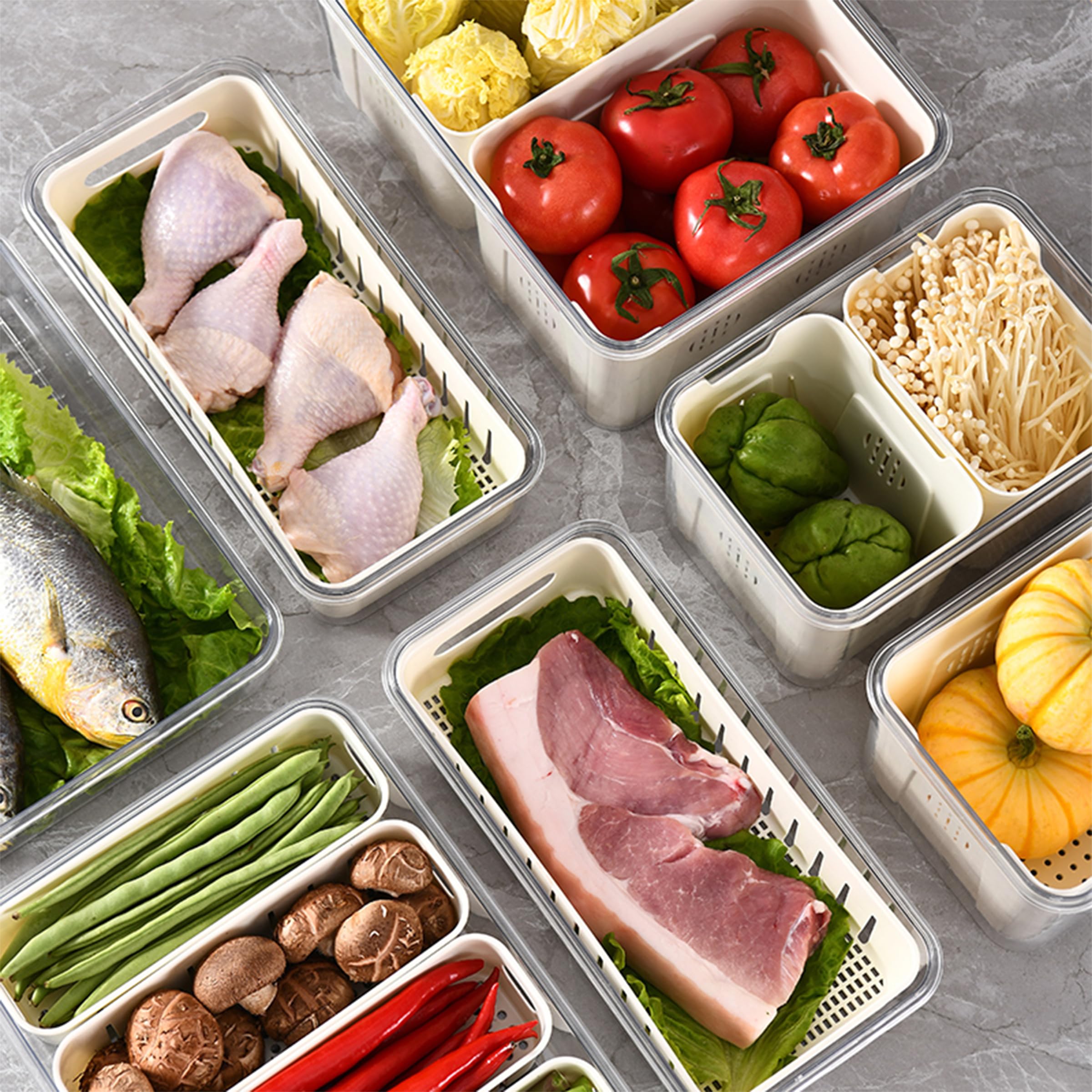 Clear Stackable Refrigerator Organizer with Lids - 4 Compartment Fridge Storage Containers for Fresh Food Organization | Perfect for Meal Prep, Leftovers & Snack Storage in Kitchen, Office or Dorm