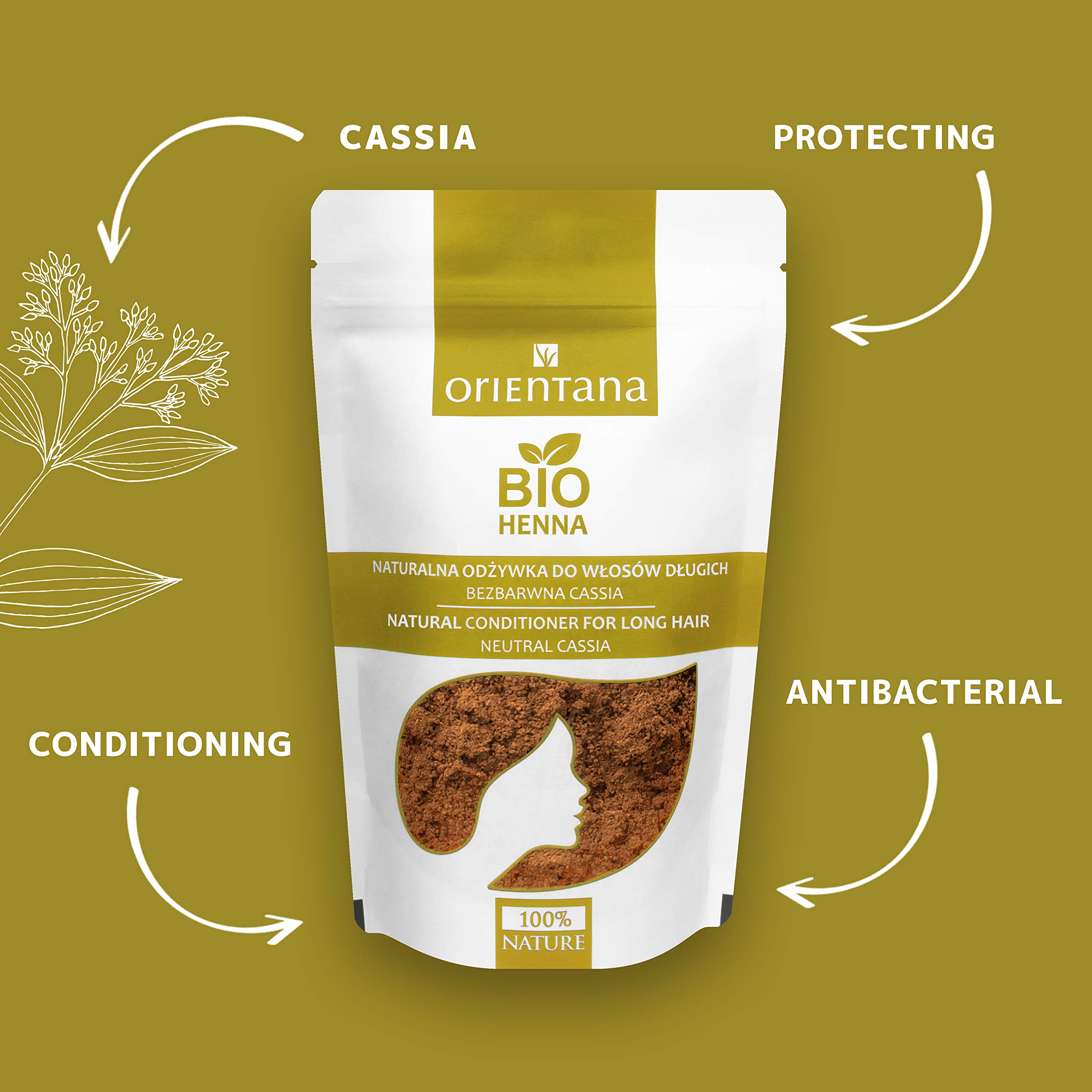Orientana - 100% Natural Vegan Bio Hair Henna Neutral Powder | Herbal Hair Dye & Conditioner for Long Hair | Enhances Shine, Volume & Natural Highlights | No Coloring | 100g | Perfect for Natural Hair Care, Vegan Lifestyle & Chemical-Free Styling
