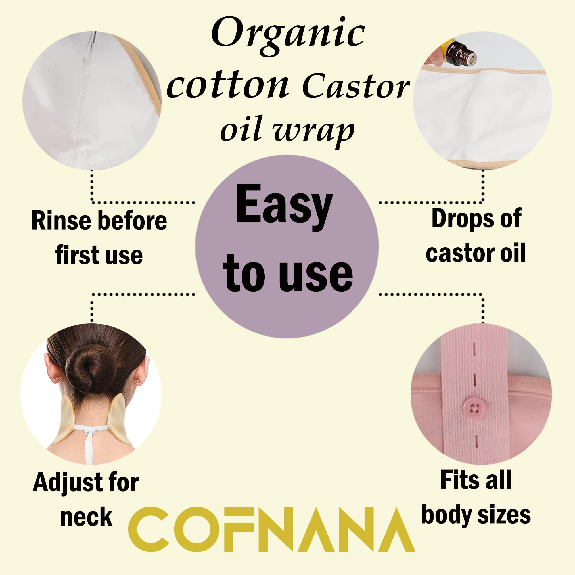 Organic Castor Oil Pack Wrap for Waist & Neck Pain Relief - Reusable & Machine Washable Cotton Wrap - Detox & Relaxation Therapy (Oil Not Included) - Perfect for Home Spa & Self-Care Routines
