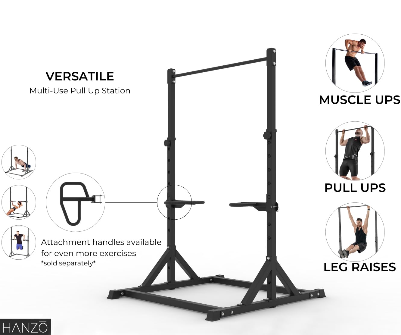 HANZO Portable Power Tower - Adjustable Pull Up Bar for Home Gym, Strength Training Equipment for Full Body Workout | Perfect for Home Fitness, Calisthenics & Cross Training