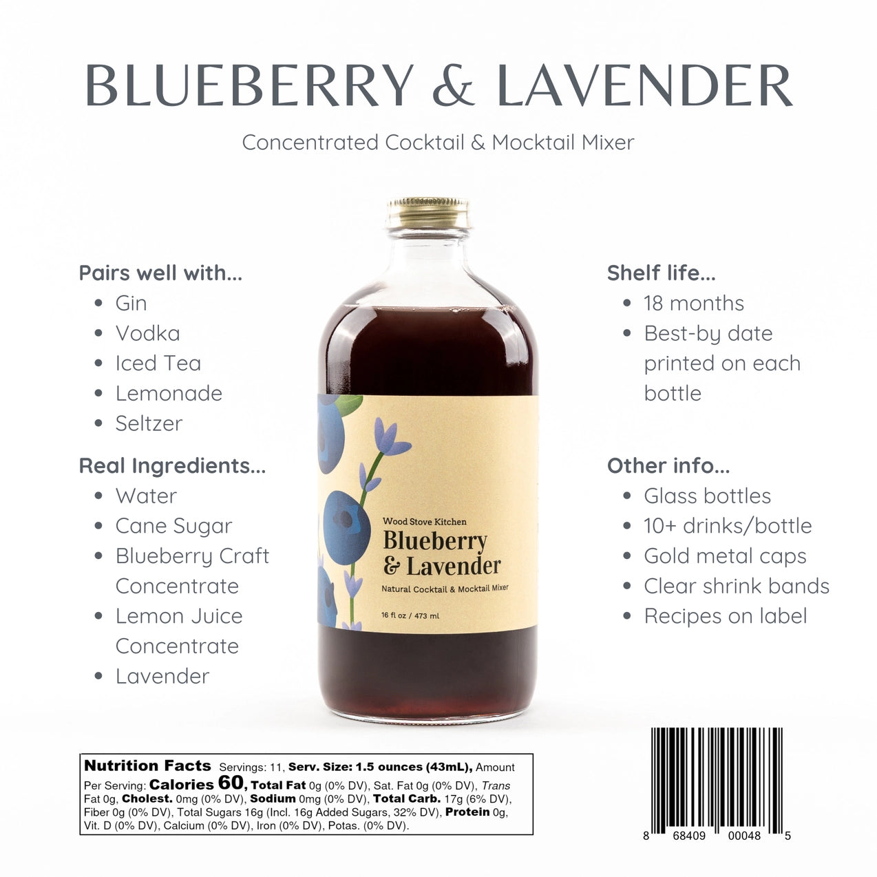 Organic Blueberry Lavender Cocktail Mix - Premium Drink Mixer for Cocktails, Mocktails & Beverages | Perfect for Summer Parties, Bridal Showers & Relaxing Evenings