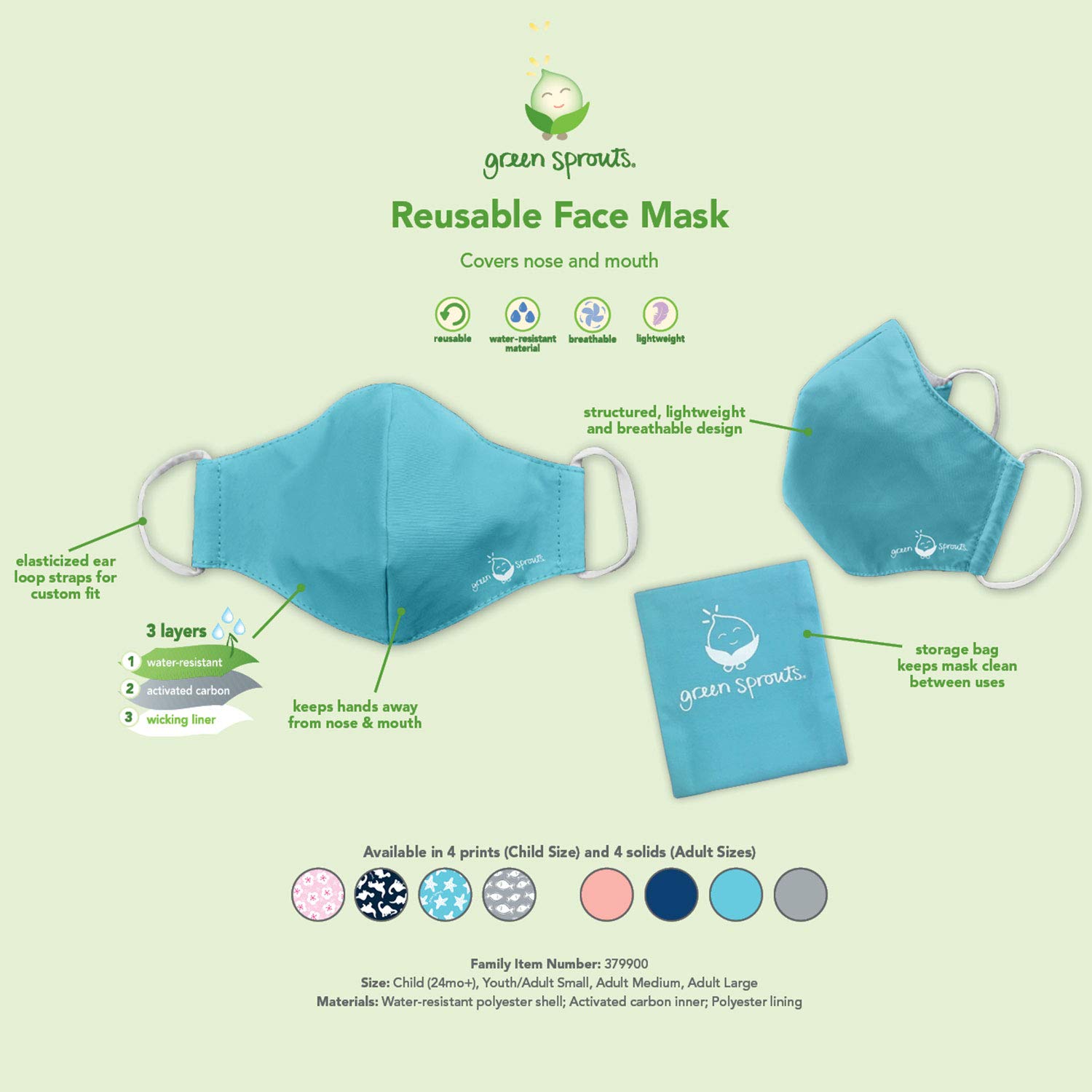 i play. by green sprouts Reusable Face Mask for Kids - Soft, Breathable & Washable Fabric - Perfect for School, Playtime & Outdoor Activities