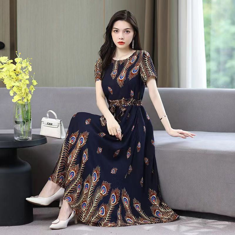 Floral Print O-Neck Women's Dresses - Elegant & Comfortable for Casual Wear, Office, and Special Occasions