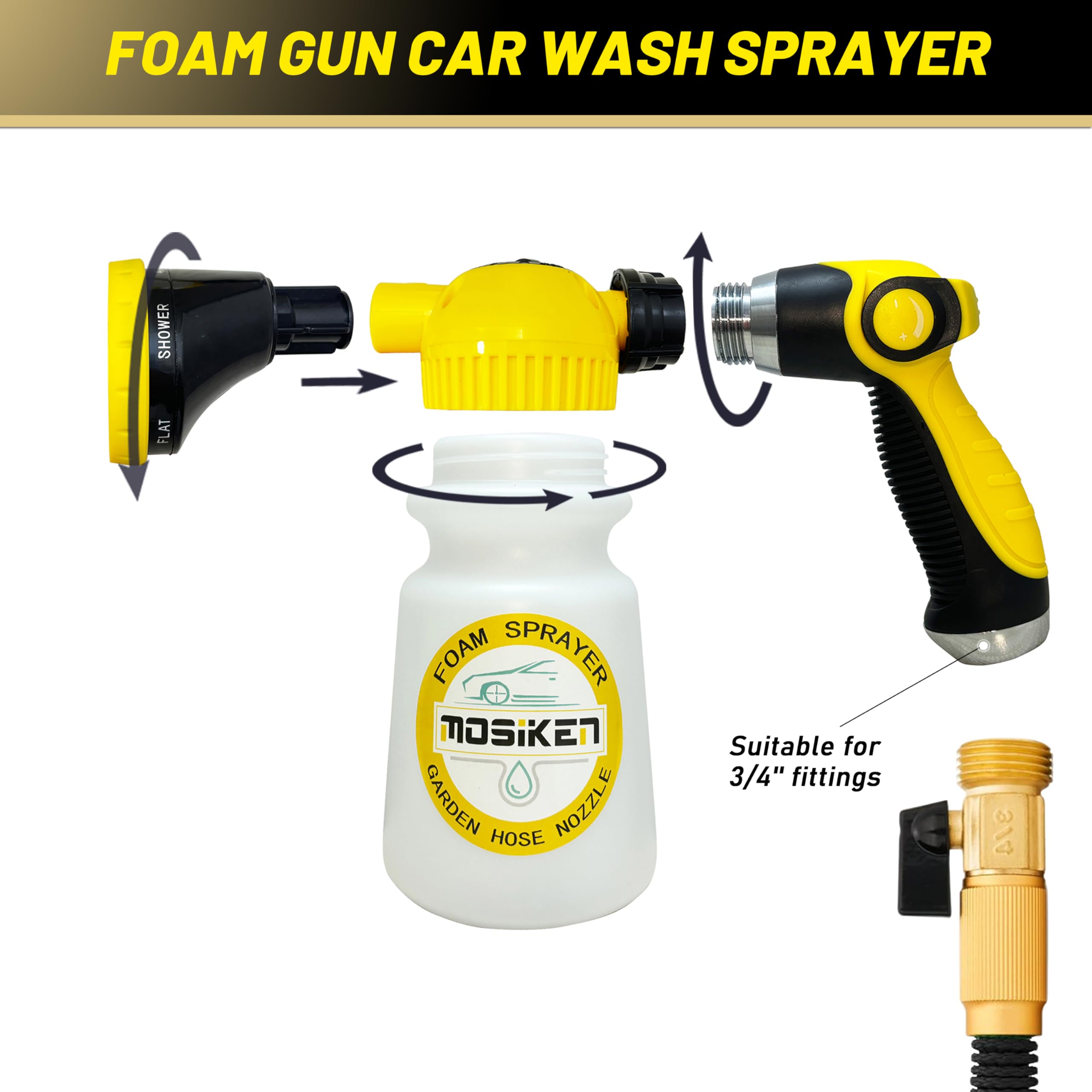 Premium Foam Cannon Car Wash Kit with Washing Sponge & Microfiber Towel - 1/2