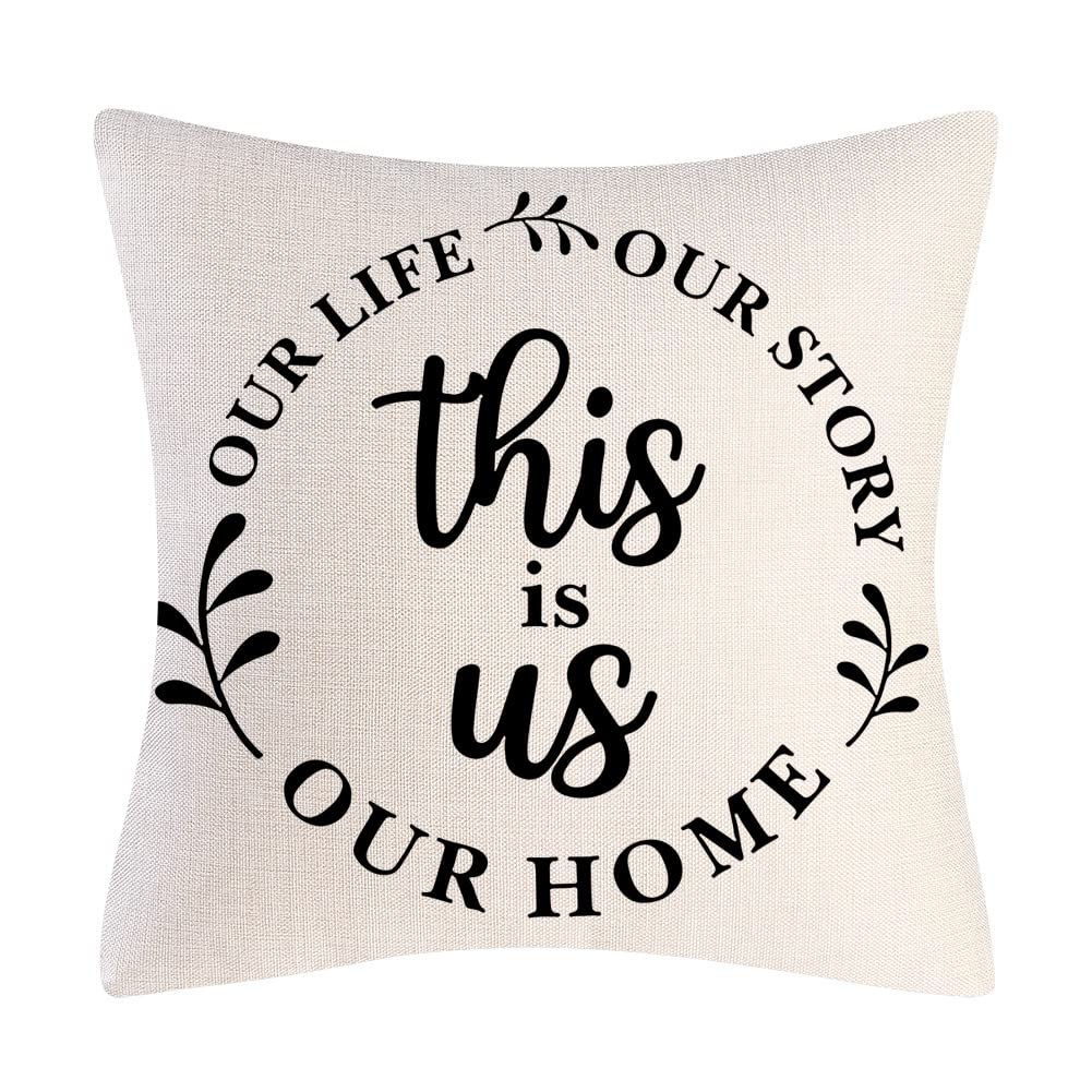 Farmhouse Decorative Pillow Covers Set of 4 - 18x18 Inch Home Sweet Home Inspirational Quotes Throw Pillow Covers for Sofa, Couch & Living Room - Cozy Farmhouse Style Home Decor for Family Room, Bedroom or Porch