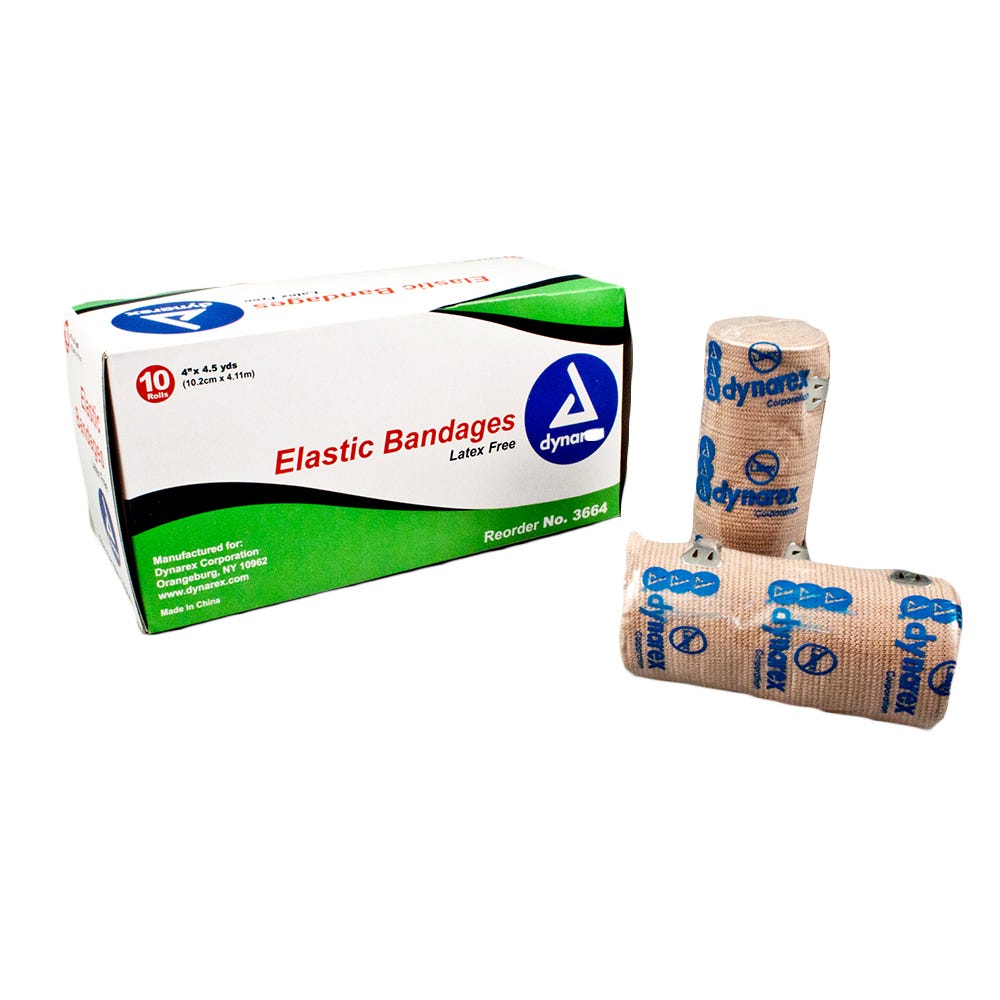 Dynarex Elastic Bandage - 10 Pack, Tan Color, Self-Adhering Wrap for Sprains, Strains & Sports Injuries - First Aid & Medical Support Bandage for Athletes & Active Lifestyles