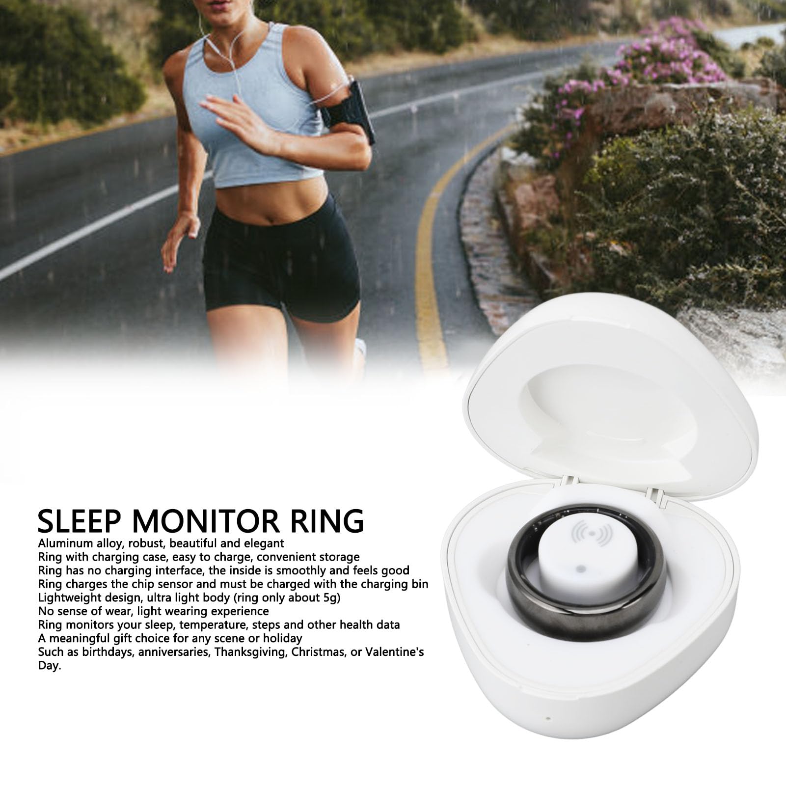 Smart Sleep Monitor Ring - Lightweight Aluminum Alloy with Charging Case | Track Sleep Patterns, Heart Rate & Activity | Perfect for Home, Travel & Outdoor Adventures