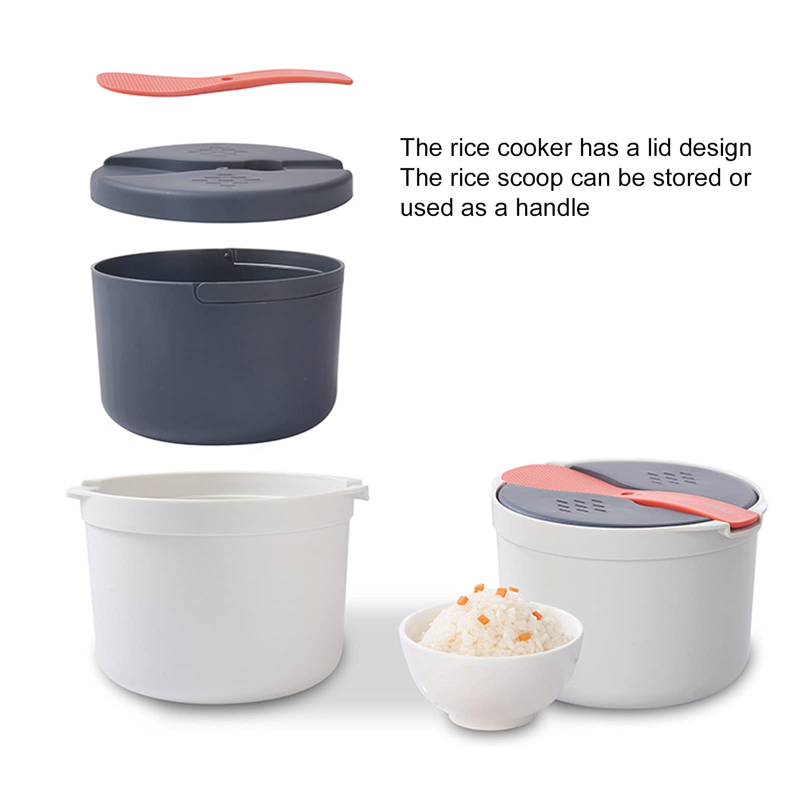 2-Layer Microwave Rice Cooker - Non-Stick Kitchen Cookware for Perfect Rice & Steaming - Ideal for Dorm, Office & Small Kitchen Use
