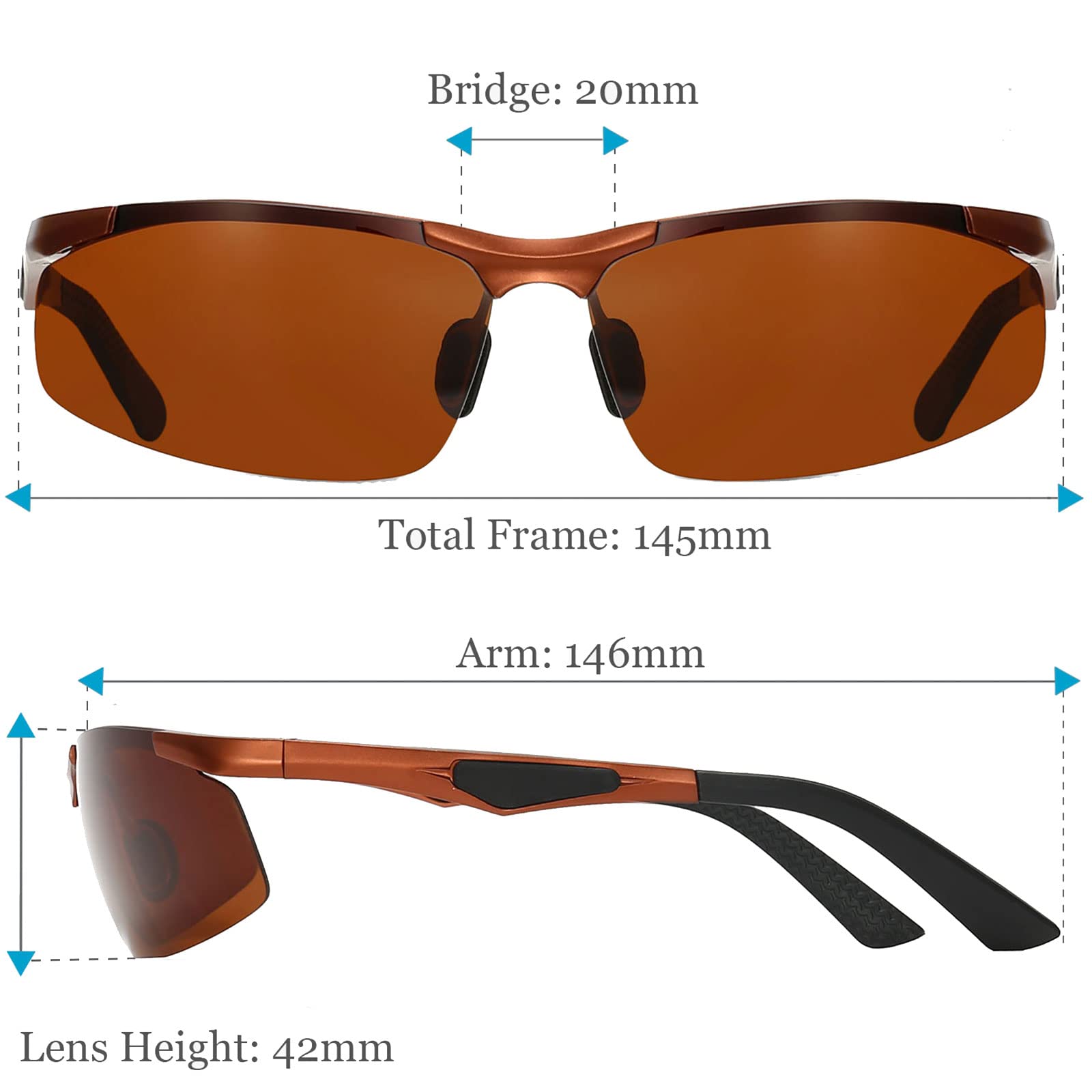 ANRRI Polarized Sports Sunglasses for Men - UV Protection Golf Fishing Driving Metal Frame Sunglasses - Perfect for Outdoor Activities, Running, Cycling & Beach