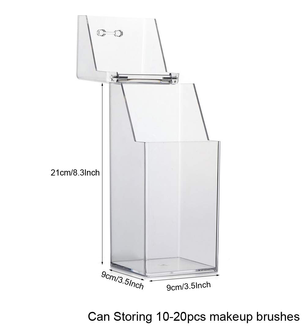 1PC Clear Acrylic Makeup Brush Holder with Lid - Waterproof Cosmetic Brush Organizer & Storage Display Case for Vanity, Dressing Table, Bathroom Countertop - Perfect for Travel & Home Makeup Organization