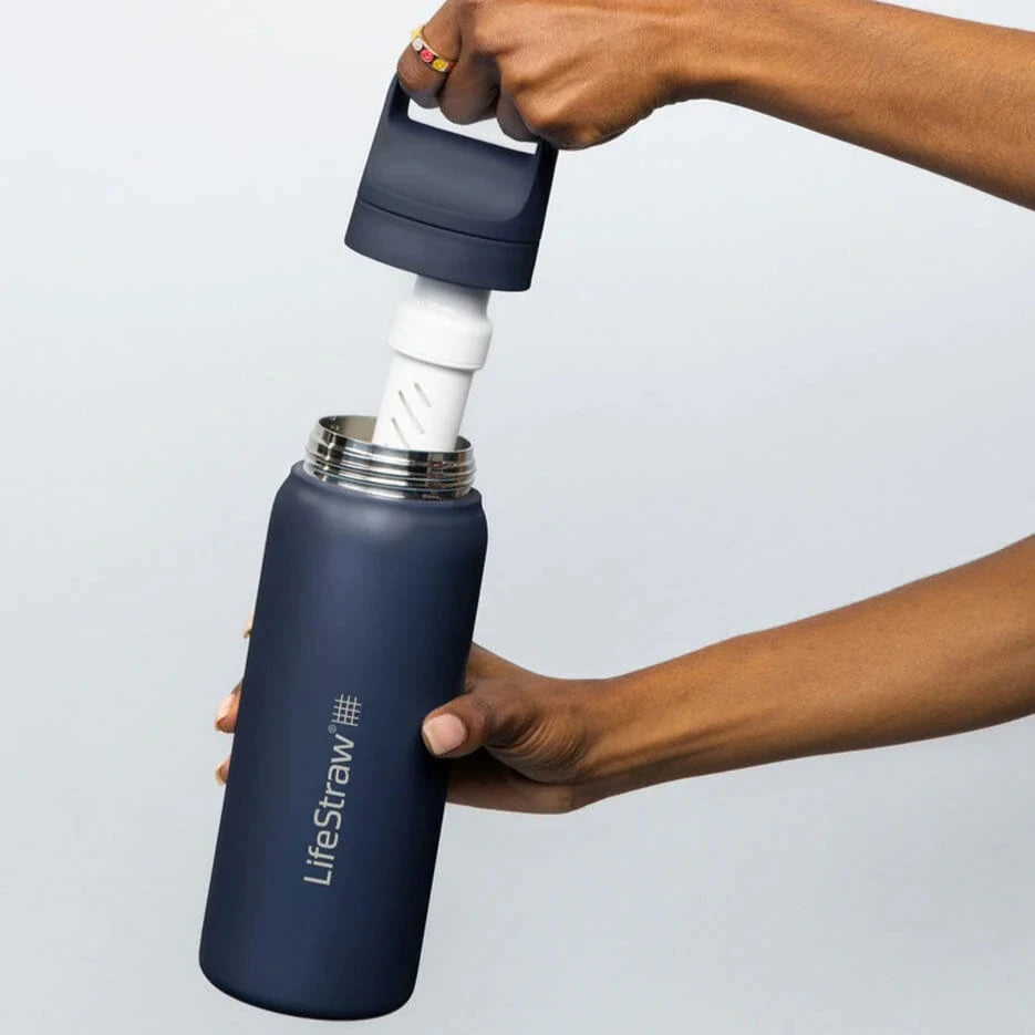 LifeStraw Go 2.0 Stainless Steel Water Filter Bottle - 1L BPA-Free Portable Water Purifier for Hiking, Camping & Travel - Removes 99.9% of Bacteria & Parasites
