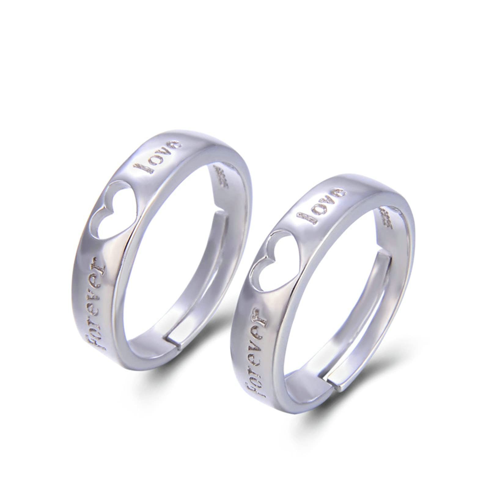 Wedding Band Sets for Couples - Sterling Silver His & Hers Matching Rings with Hollow Heart Design, Adjustable Engagement Bands for Him and Her | Perfect for Anniversaries, Proposals & Romantic Gifts