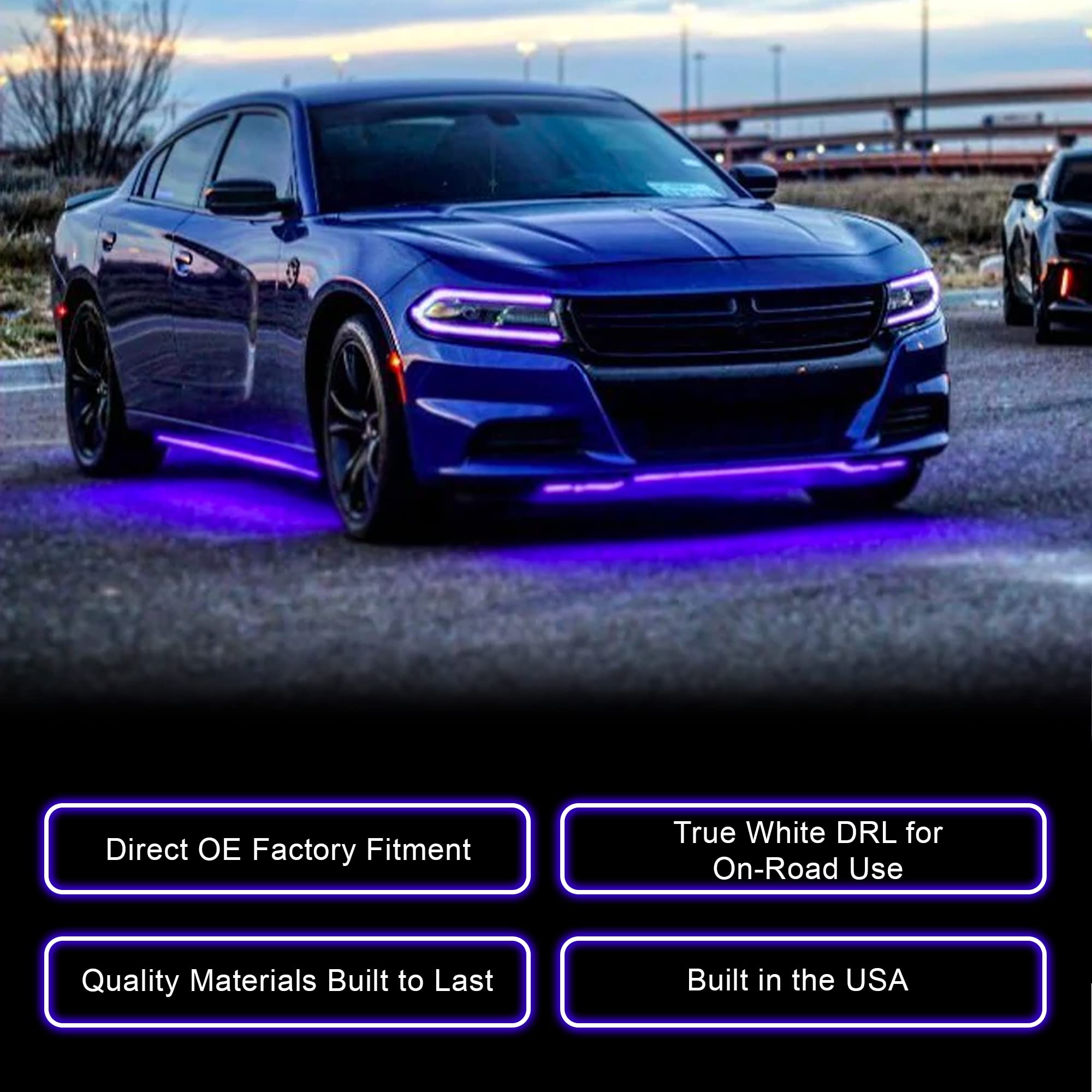 ORACLE LIGHTING ColorSHIFT RGB+W DRL Headlight Kit for 2015-2021 Dodge Charger | 6 DRL Lights with BC1 Controller | Part #1443-335 | Upgrade Your Ride with Customizable Daytime Running Lights for Enhanced Style & Safety